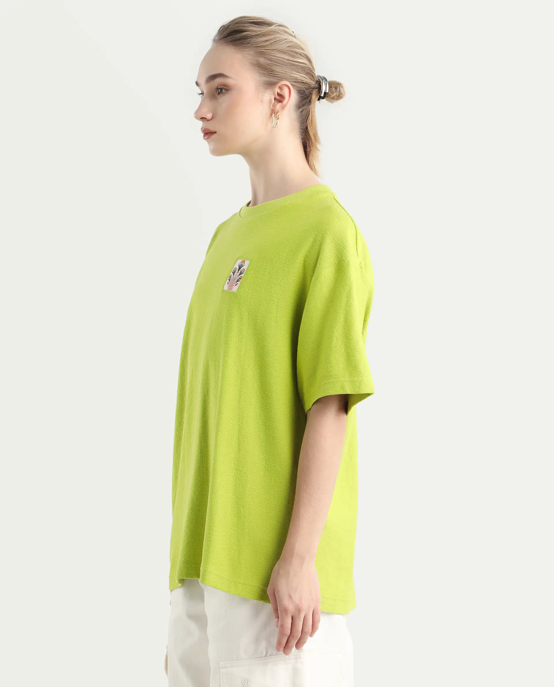 Rareism Women's Volo Green Cotton Graphic Print Oversized T-Shirt - Image 6