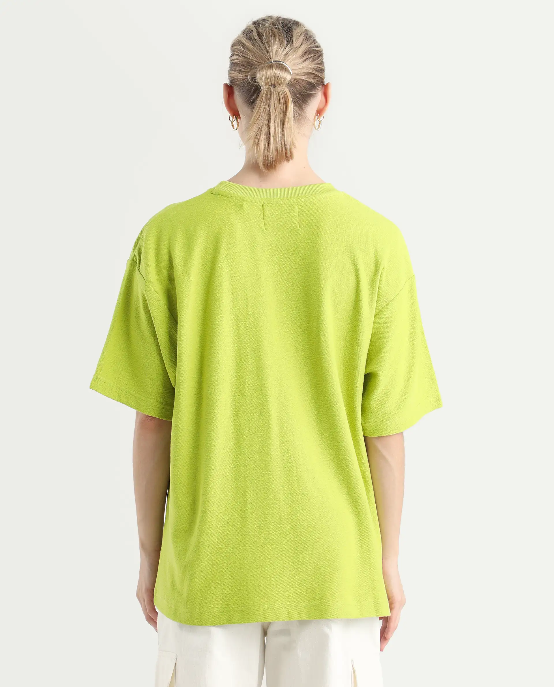Rareism Women's Volo Green Cotton Graphic Print Oversized T-Shirt - Image 7