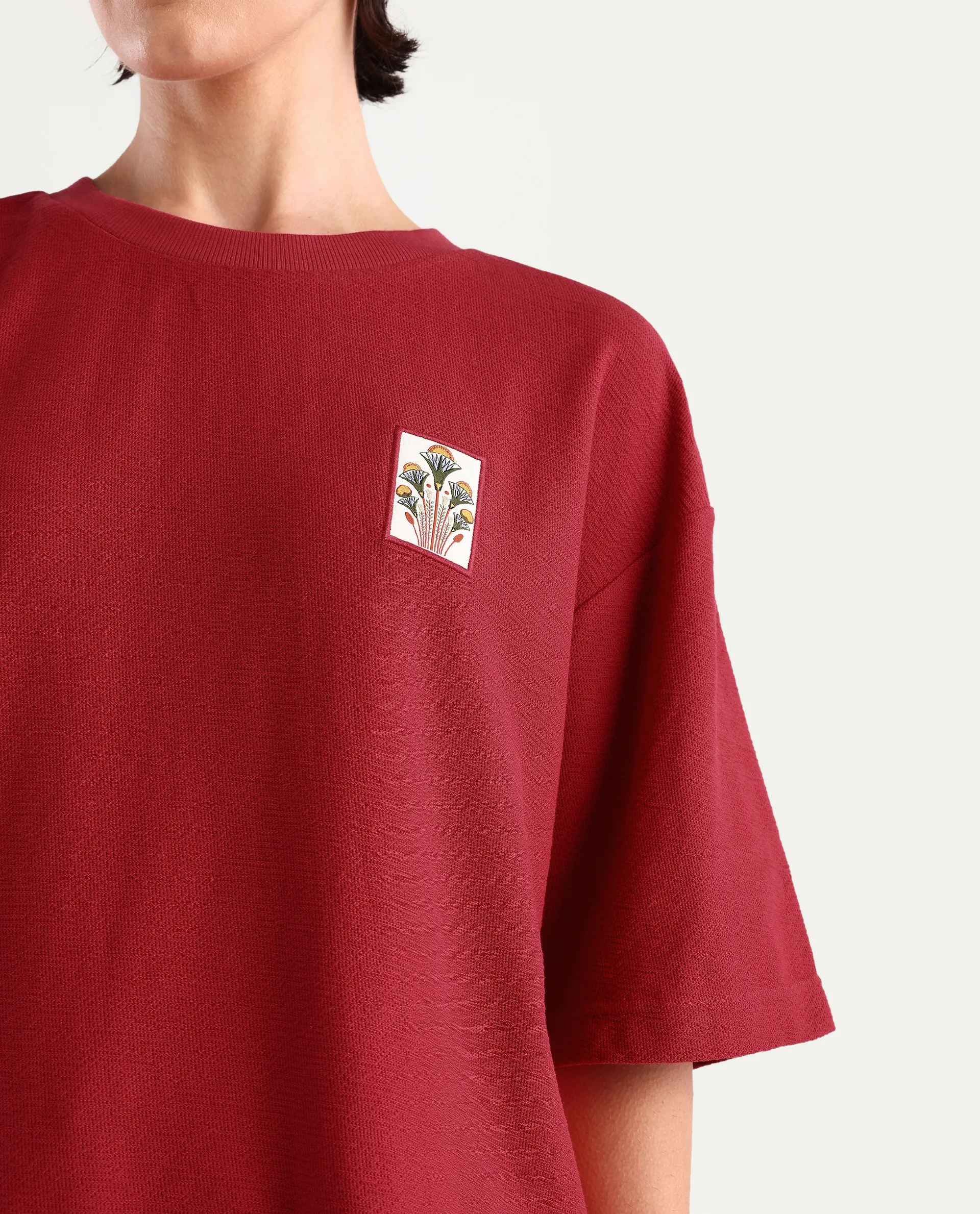 Rareism Women's Volo Red Cotton Graphic Print Oversized T-Shirt - Image 4