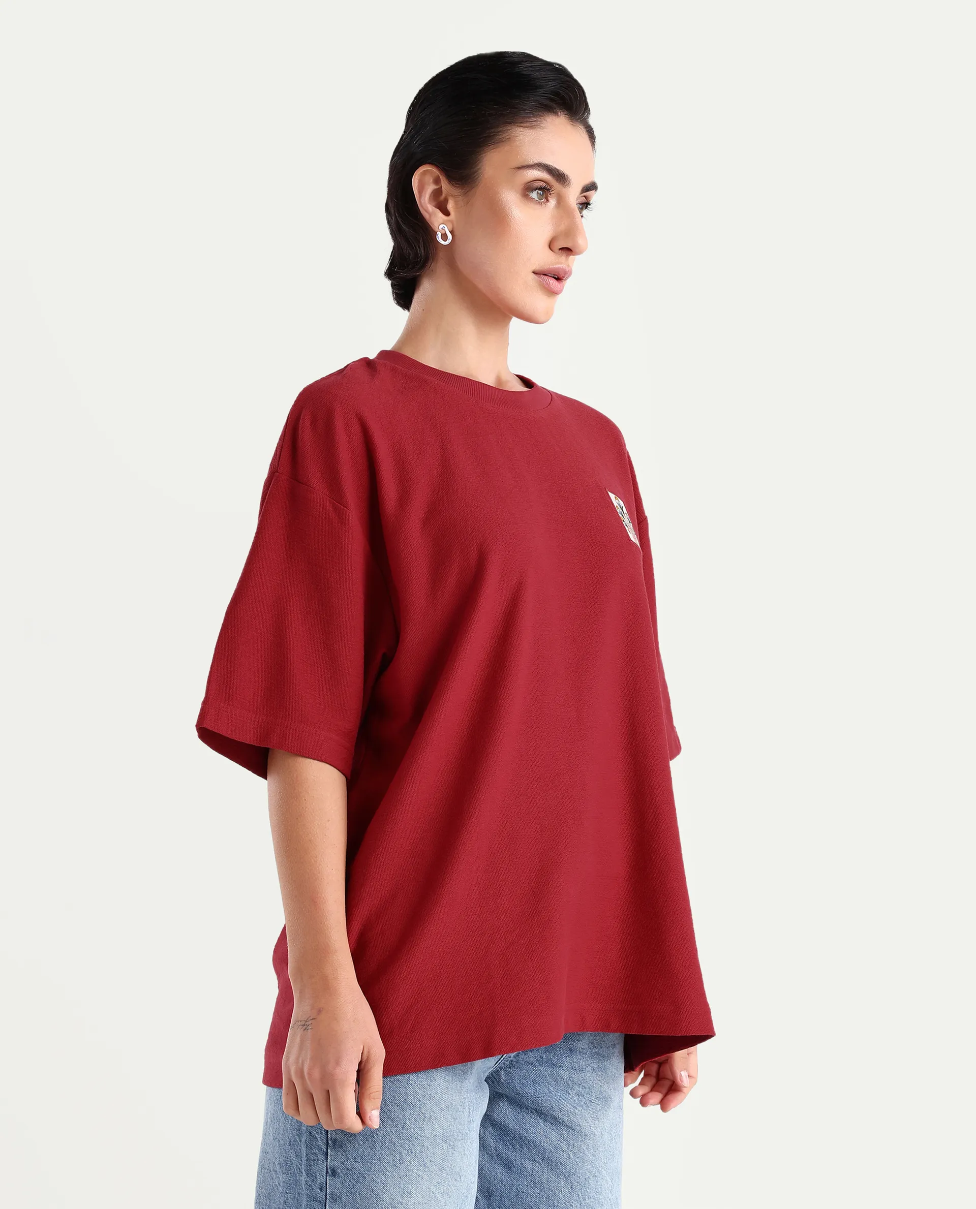 Rareism Women's Volo Red Cotton Graphic Print Oversized T-Shirt - Image 6
