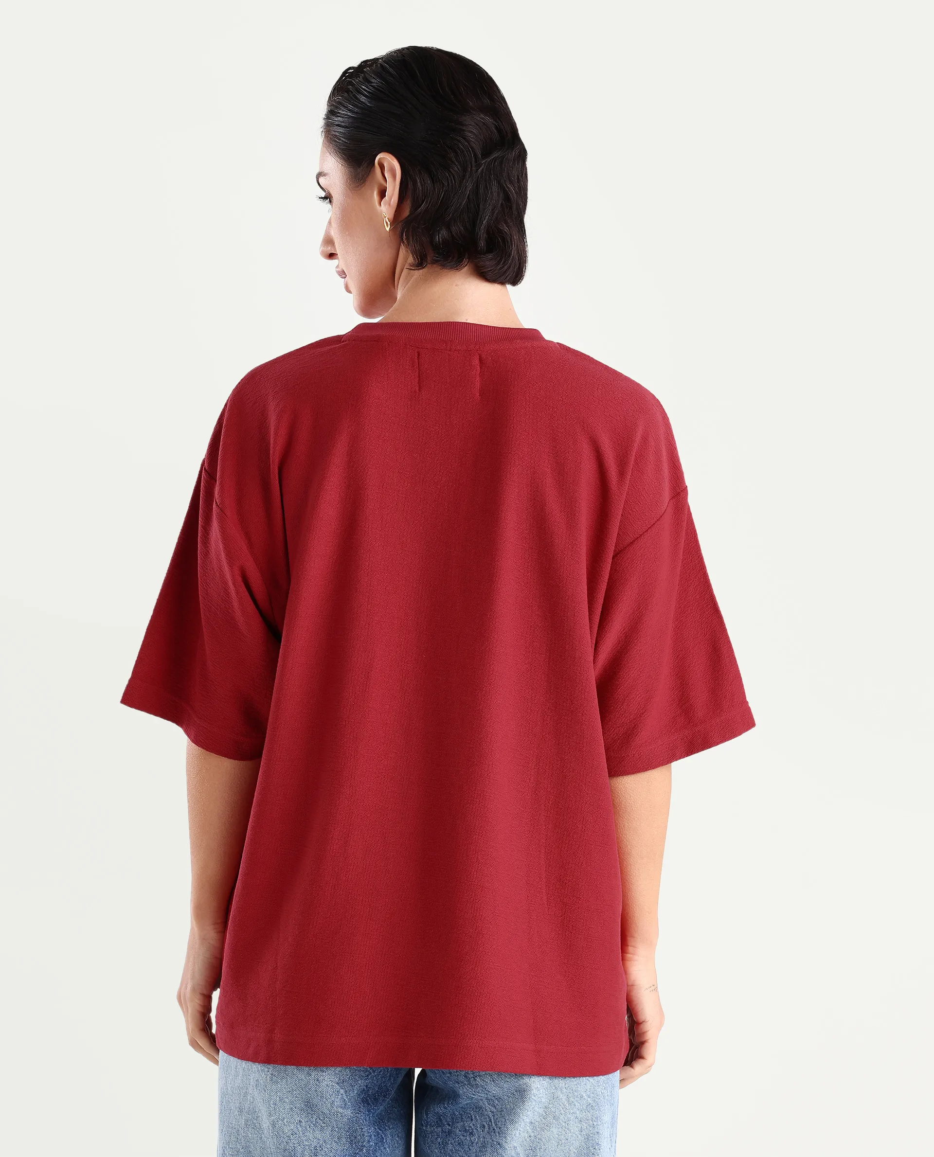 Rareism Women's Volo Red Cotton Graphic Print Oversized T-Shirt - Image 7
