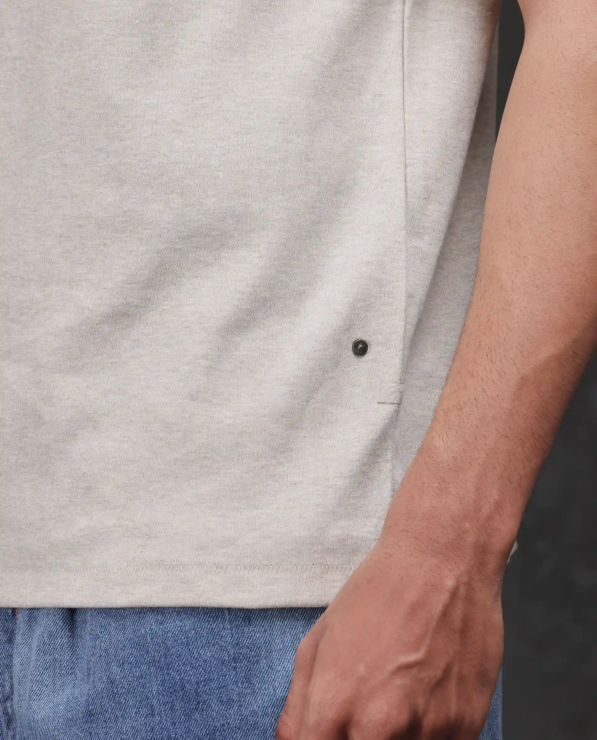 Rare Rabbit Men's Volt-Mel Beige Cotton Plain Regular Fit Half Sleeve Crew Neck T-Shirt - Image 3