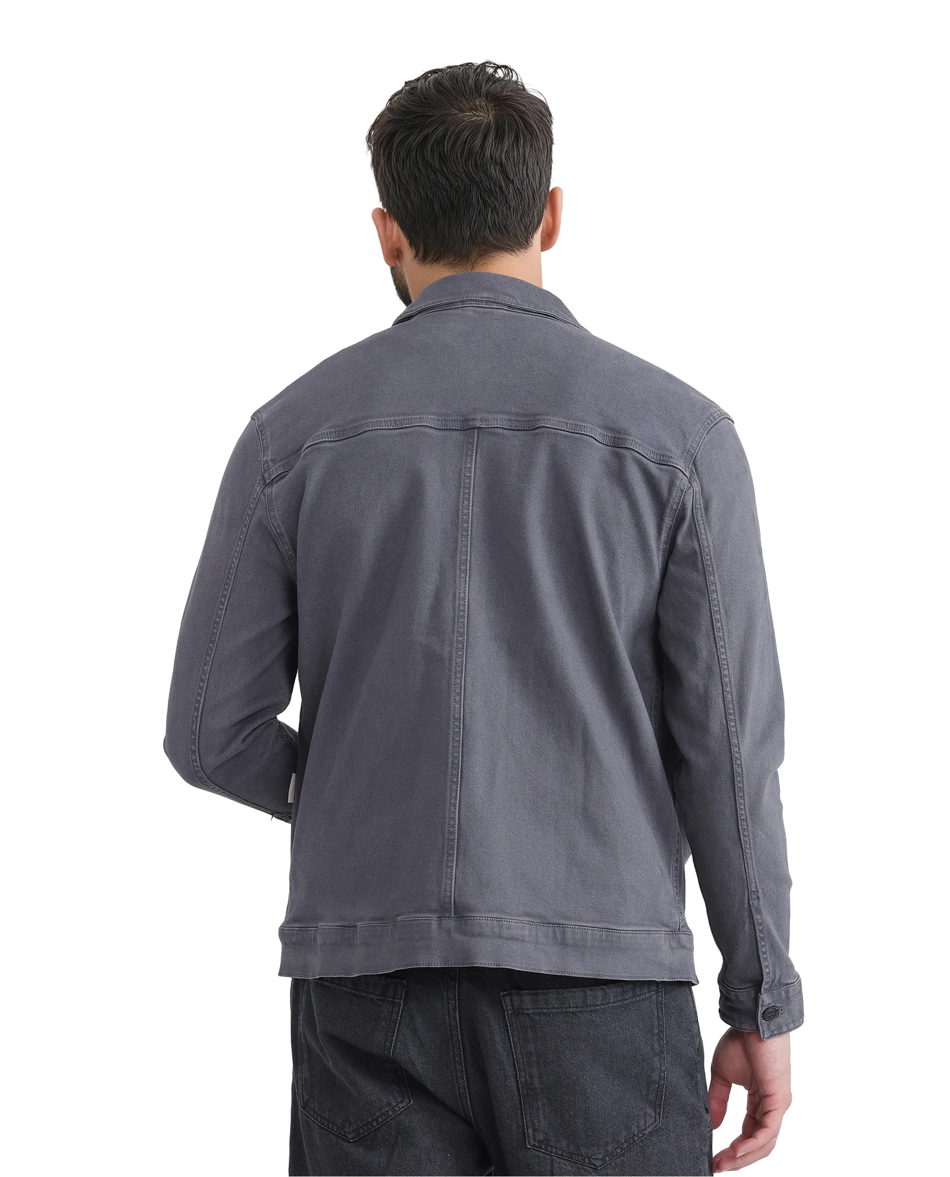Rare Rabbit Men's Volta Dark Grey Cotton Plain Regular Fit Full Sleeve Spread Collar Jacket - Image 3