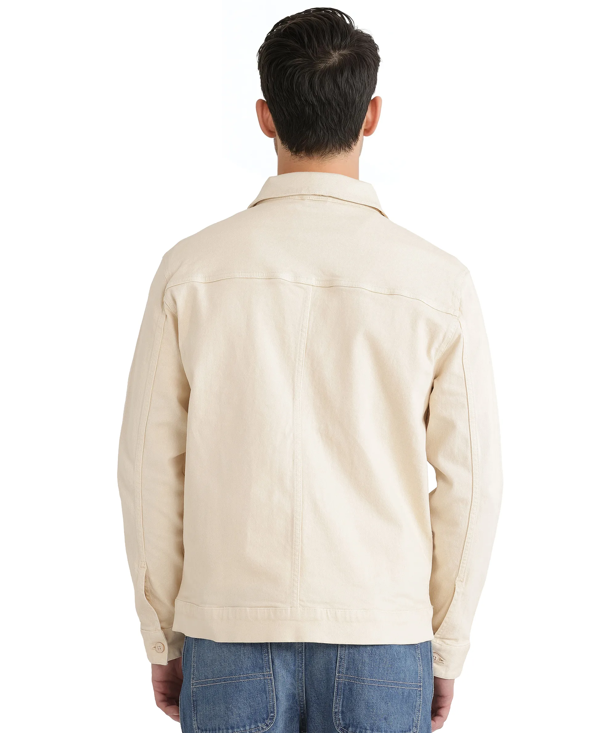 Rare Rabbit Men's Volta Off White Cotton Plain Regular Fit Full Sleeve Spread Collar Jacket - Image 4