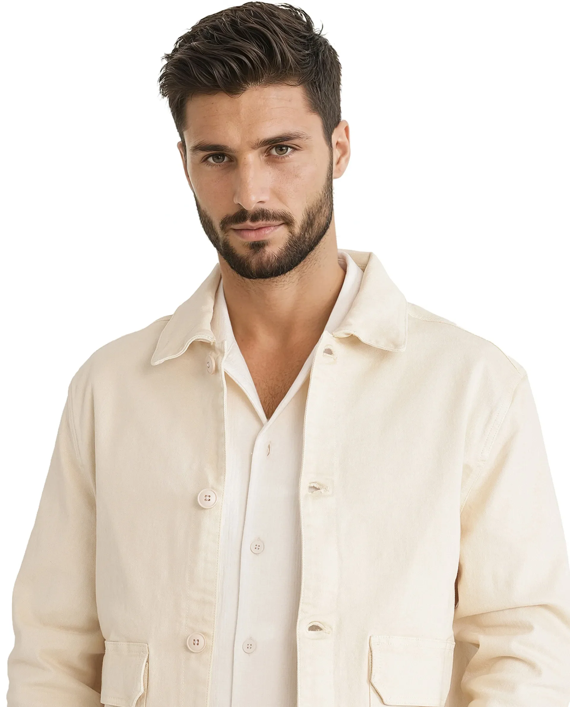 Rare Rabbit Men's Volta Off White Cotton Plain Regular Fit Full Sleeve Spread Collar Jacket - Image 7