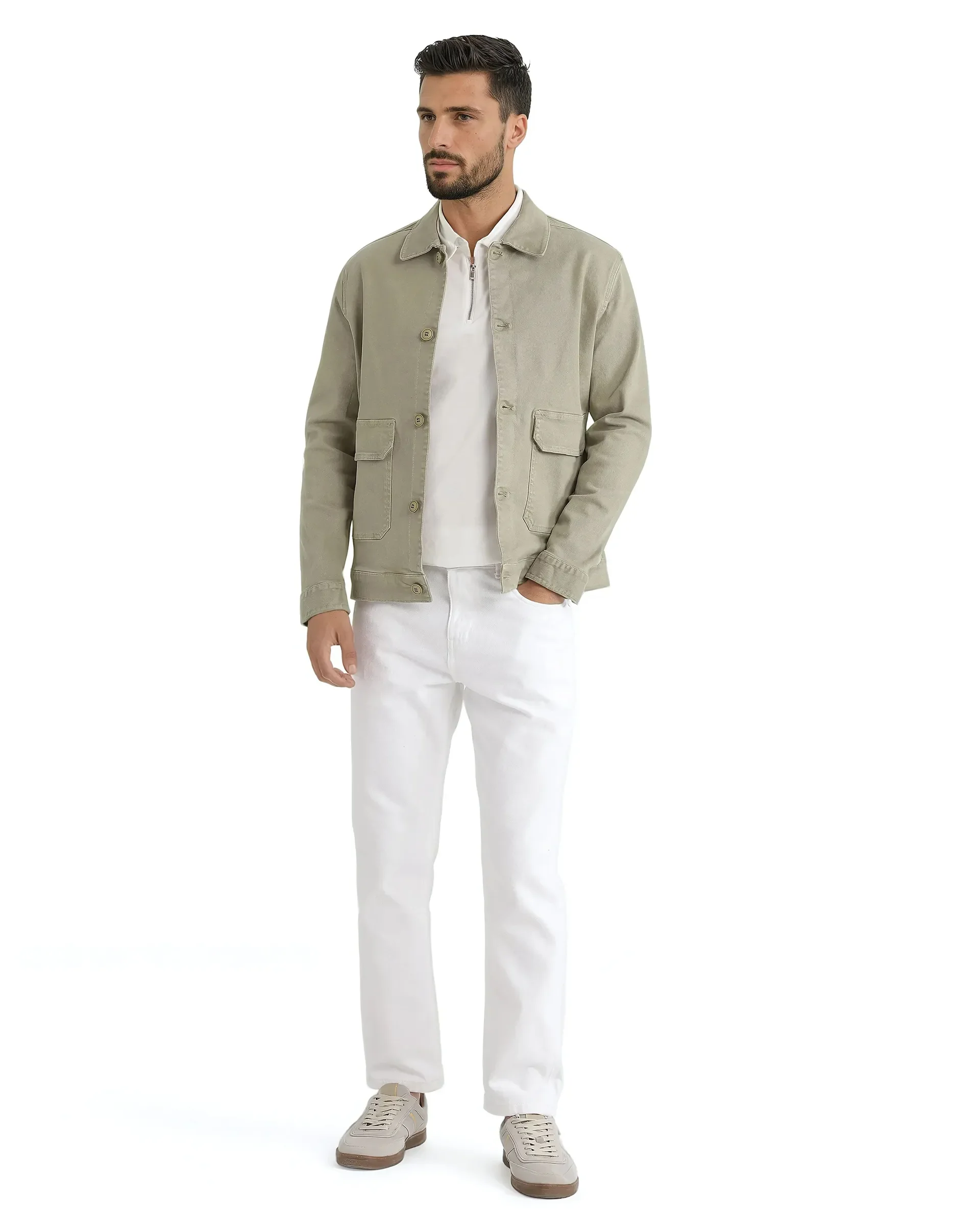 Rare Rabbit Men's Volta Pastel Green Cotton Plain Regular Fit Full Sleeve Spread Collar Jacket - Image 2