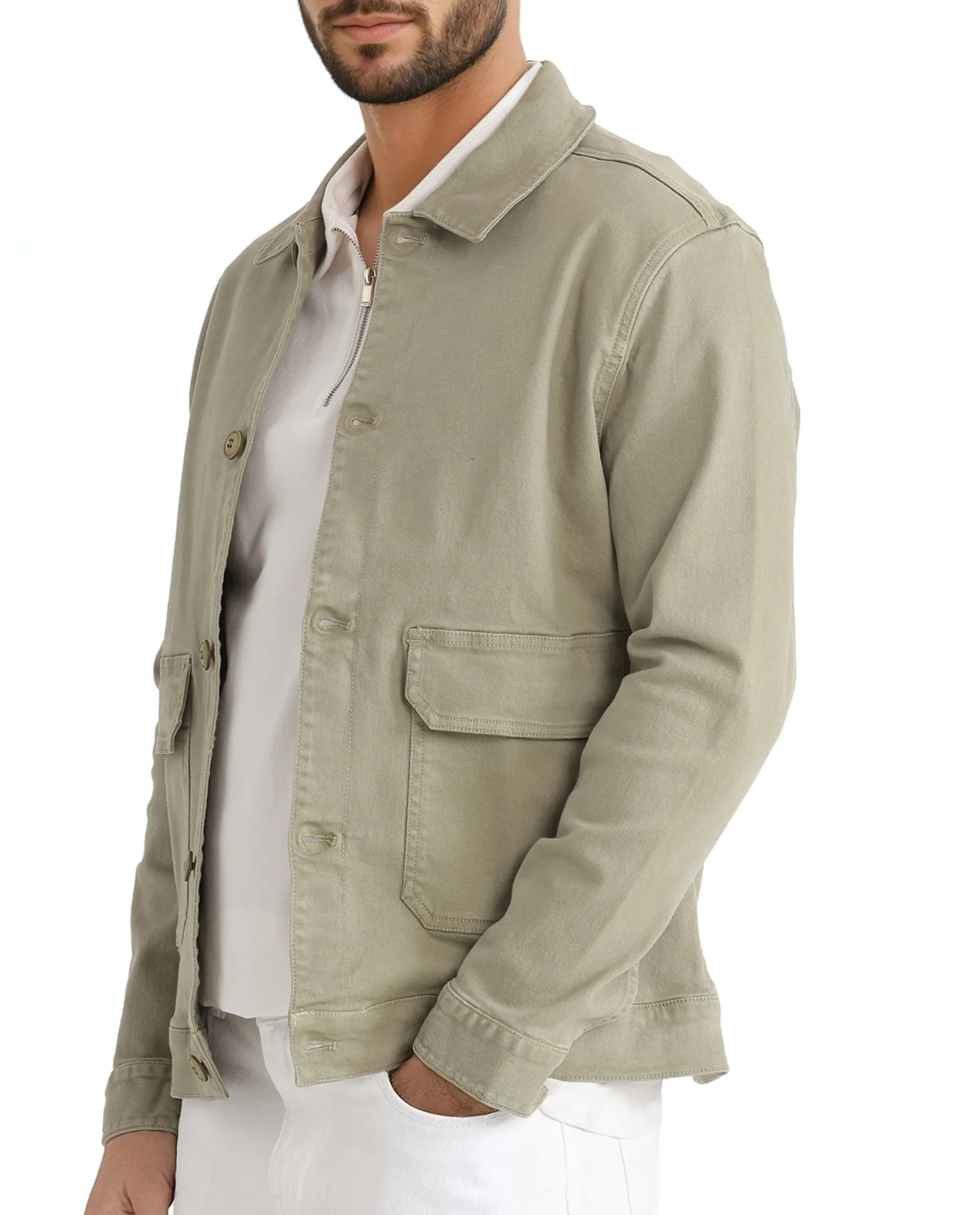 Rare Rabbit Men's Volta Pastel Green Cotton Plain Regular Fit Full Sleeve Spread Collar Jacket - Image 3