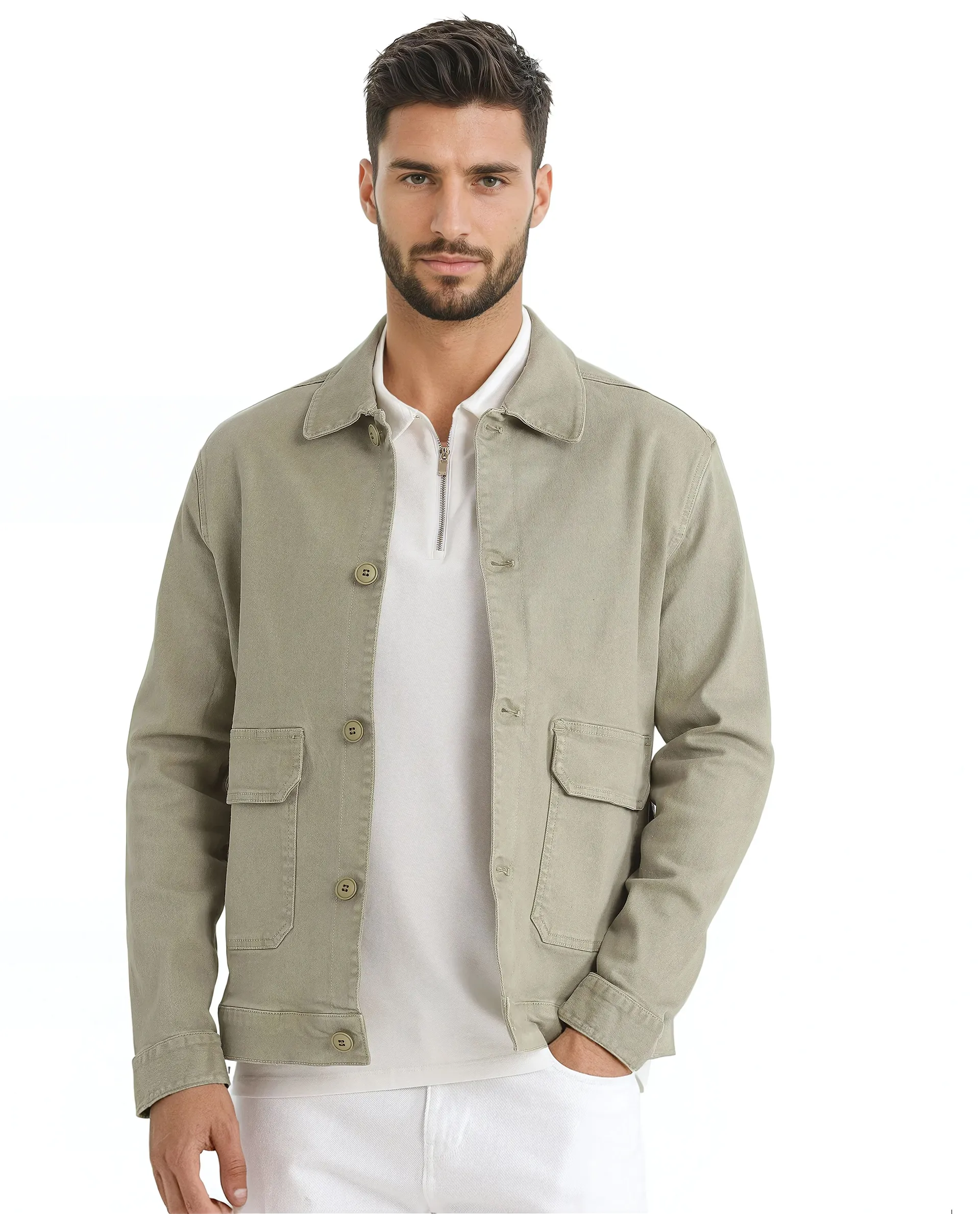 Rare Rabbit Men's Volta Pastel Green Cotton Plain Regular Fit Full Sleeve Spread Collar Jacket - Image 5