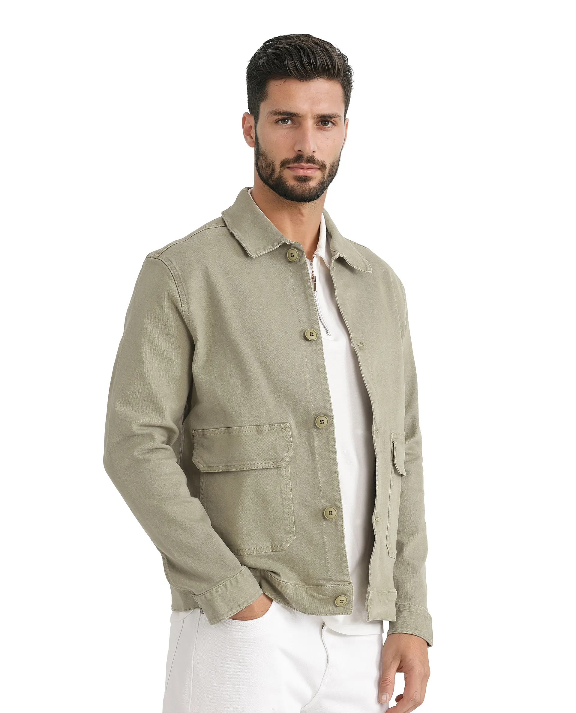 Rare Rabbit Men's Volta Pastel Green Cotton Plain Regular Fit Full Sleeve Spread Collar Jacket - Image 7