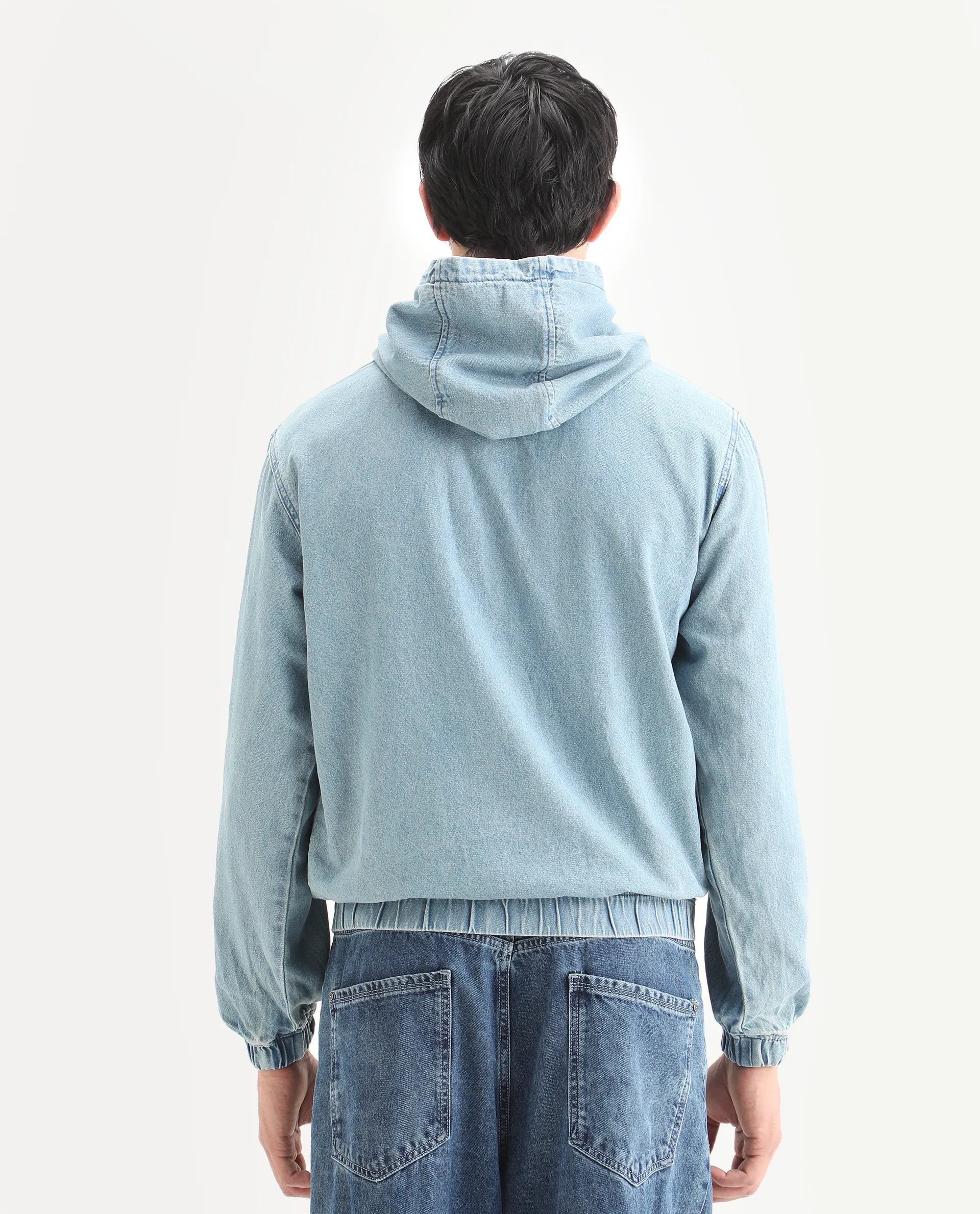 Rare Rabbit Men's Voltas Light Blue Cotton Plain Oversized Fit Full Sleeve Hooded Sweatshirt - Image 7