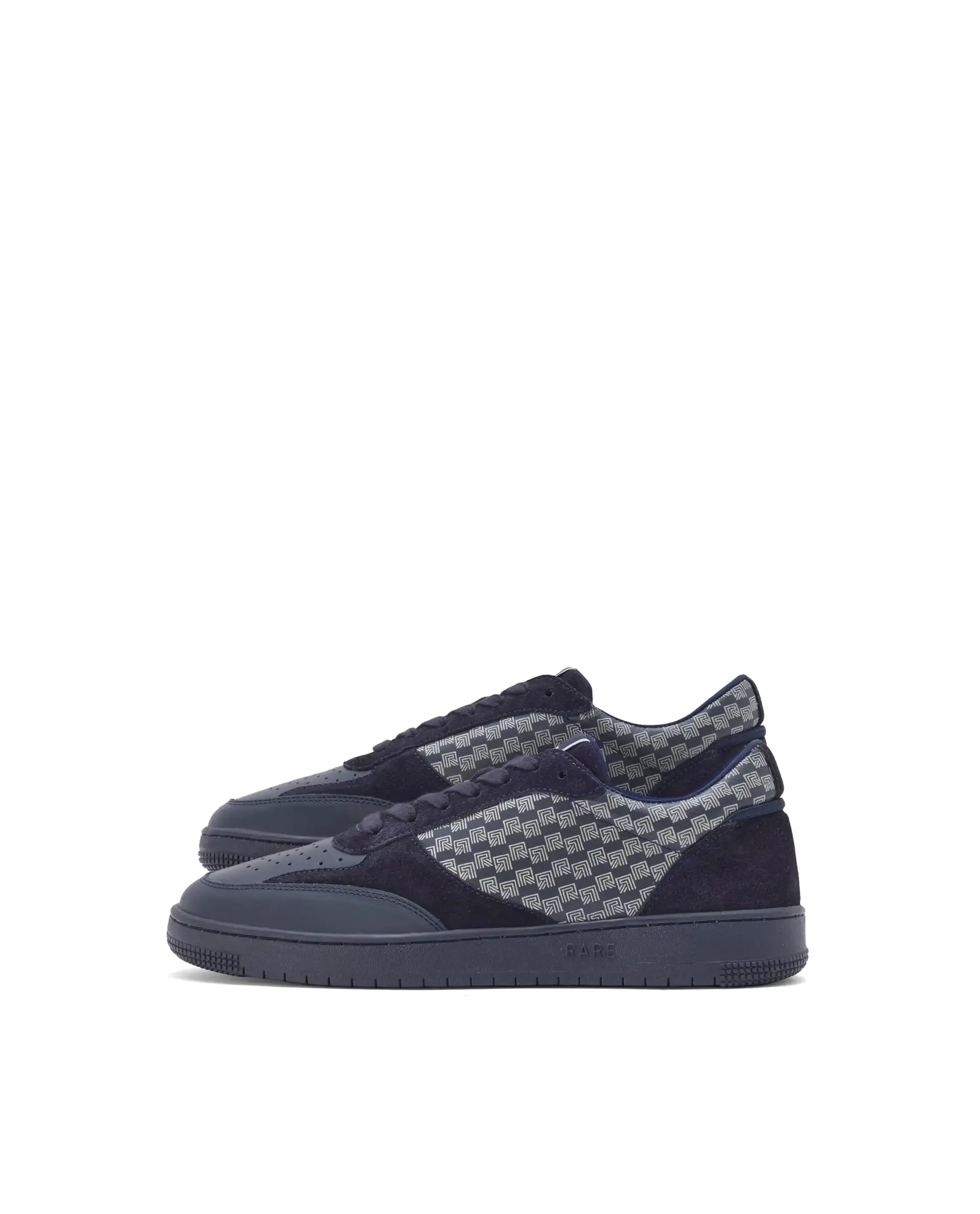 Rare Rabbir Men's Voltro Navy Genuine Leather And Suede Faros "R" Monogram Low-Top Lace-Up Sneaker Shoes - Image 7