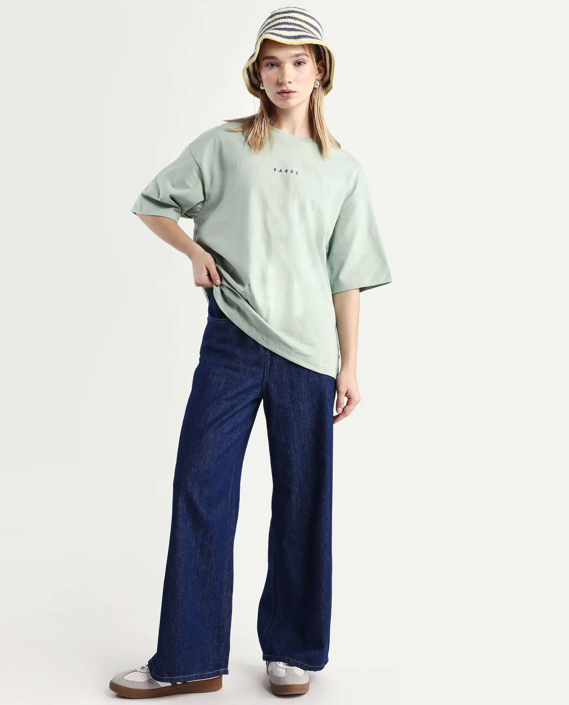 Rareism Women's Voltz Green Cotton Graphic Print Oversized T-Shirt - Image 2