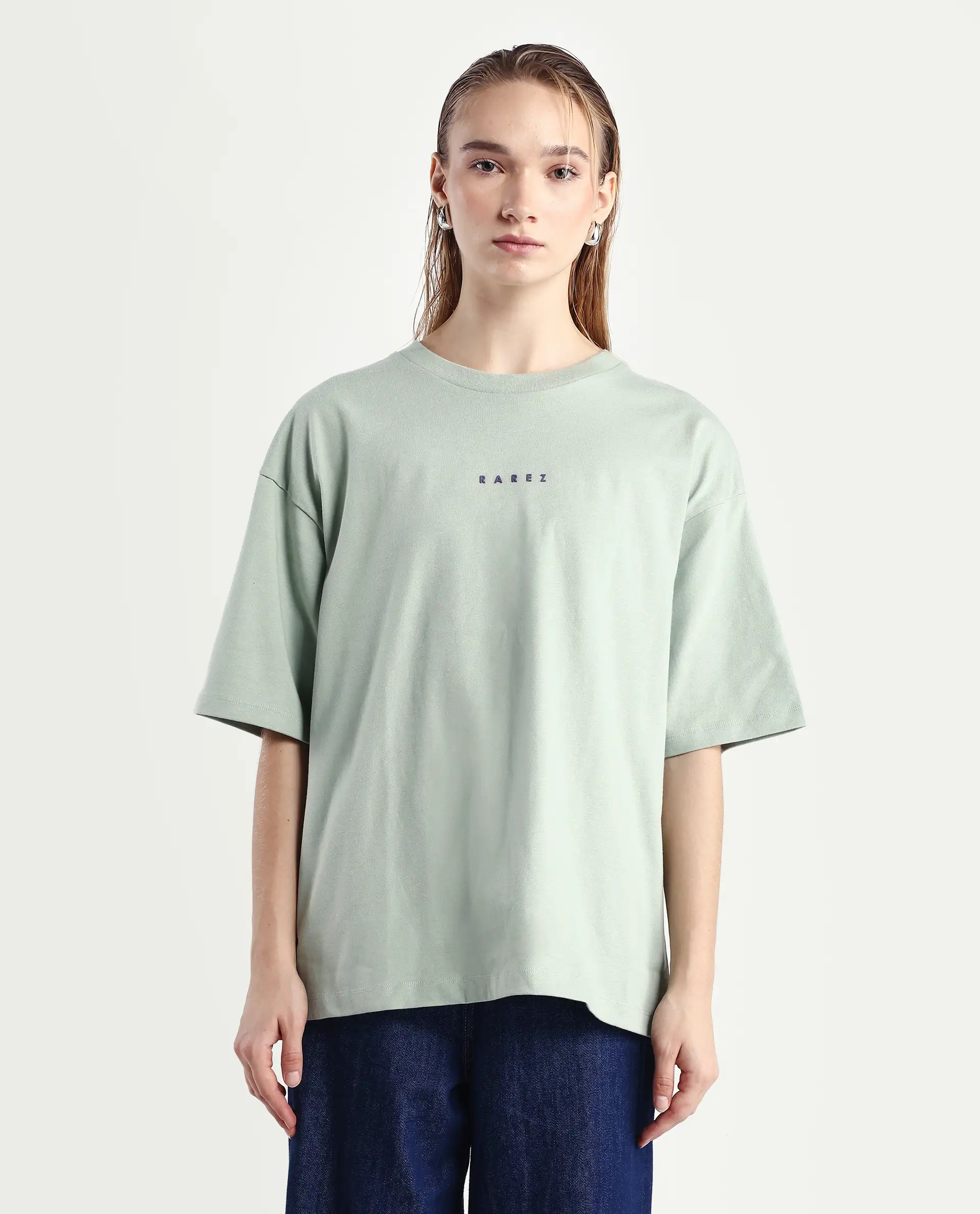 Rareism Women's Voltz Green Cotton Graphic Print Oversized T-Shirt - Image 3