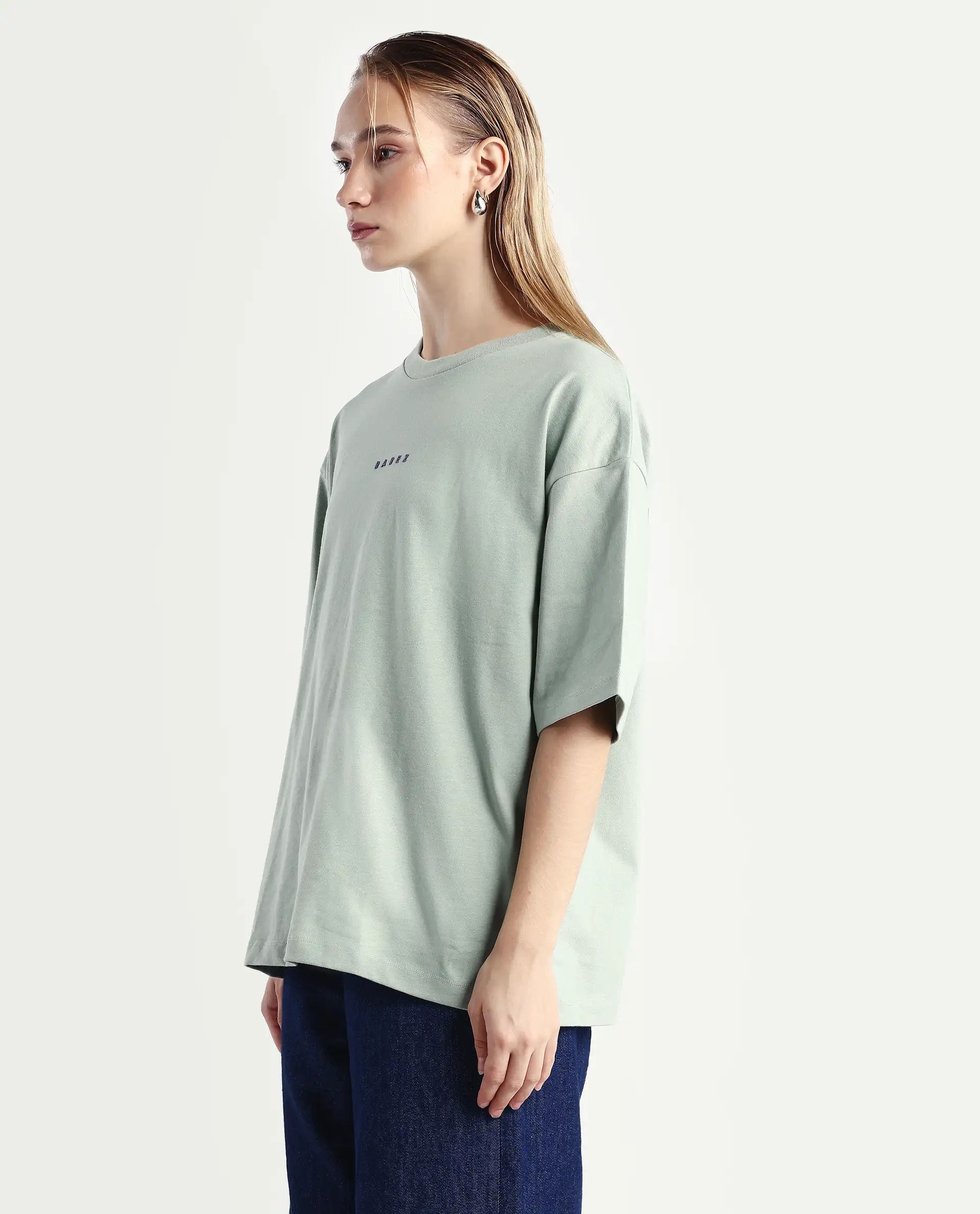 Rareism Women's Voltz Green Cotton Graphic Print Oversized T-Shirt - Image 5