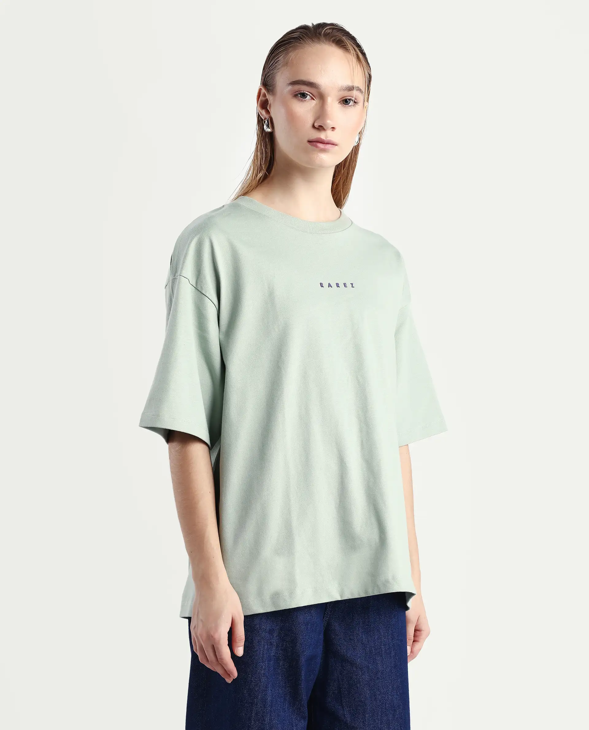 Rareism Women's Voltz Green Cotton Graphic Print Oversized T-Shirt - Image 6
