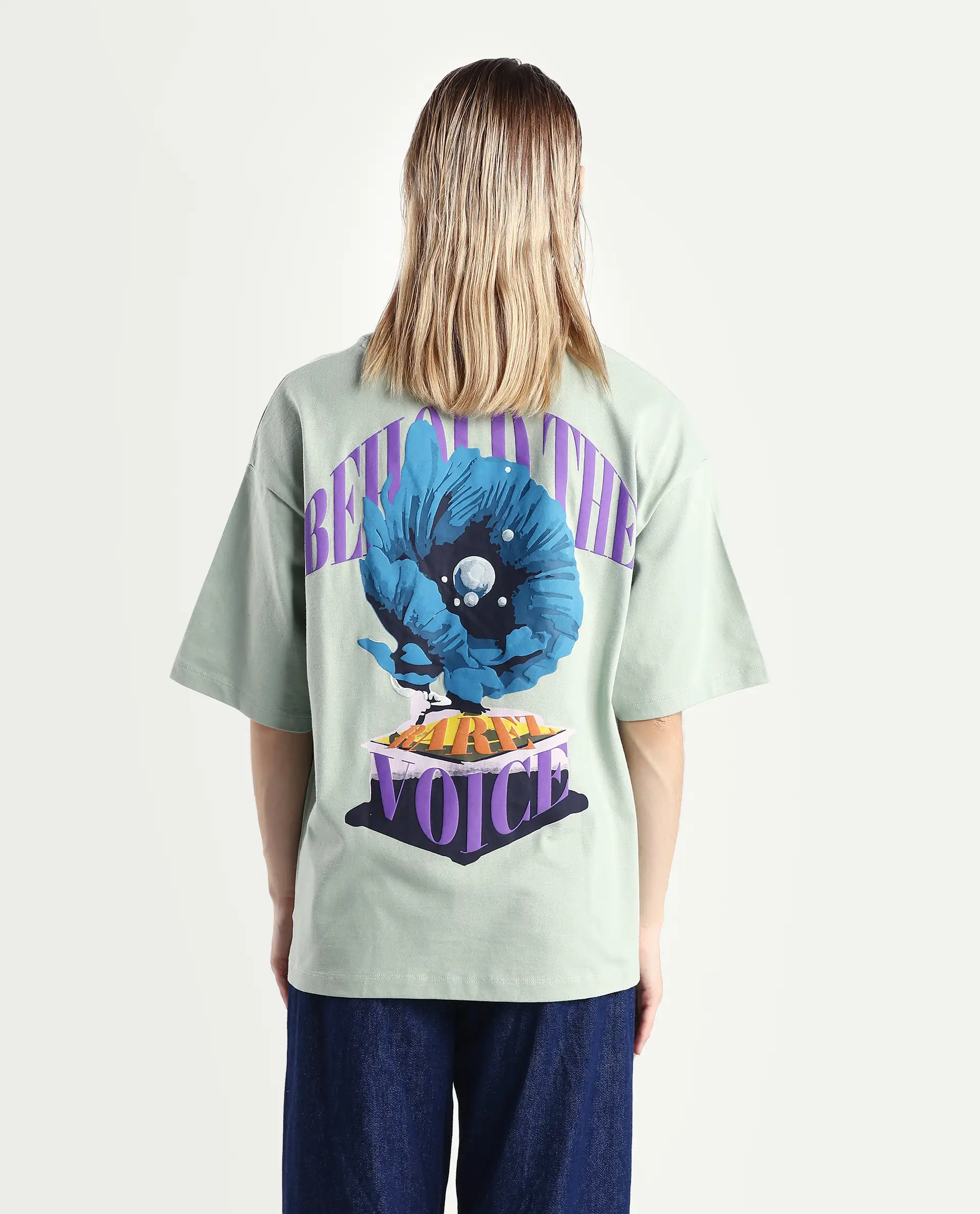 Rareism Women's Voltz Green Cotton Graphic Print Oversized T-Shirt - Image 7