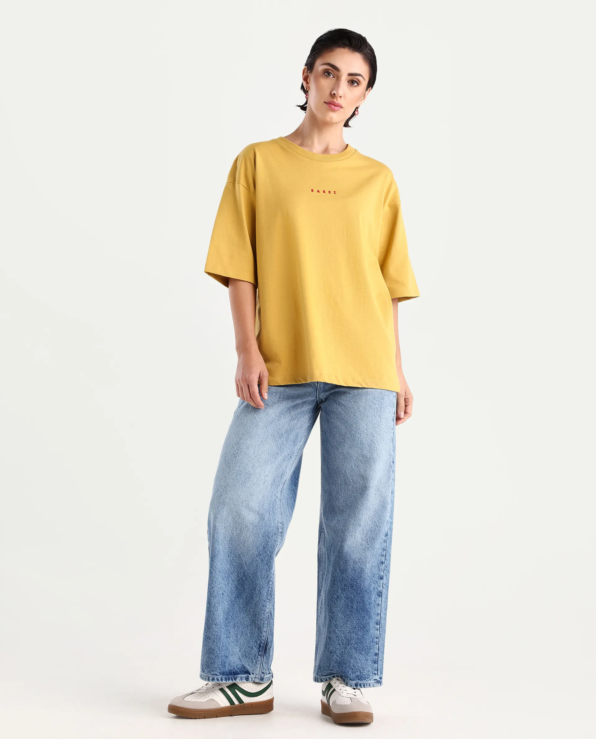 Rareism Women's Voltz Yellow Cotton Graphic Print Oversized T-Shirt - Image 2
