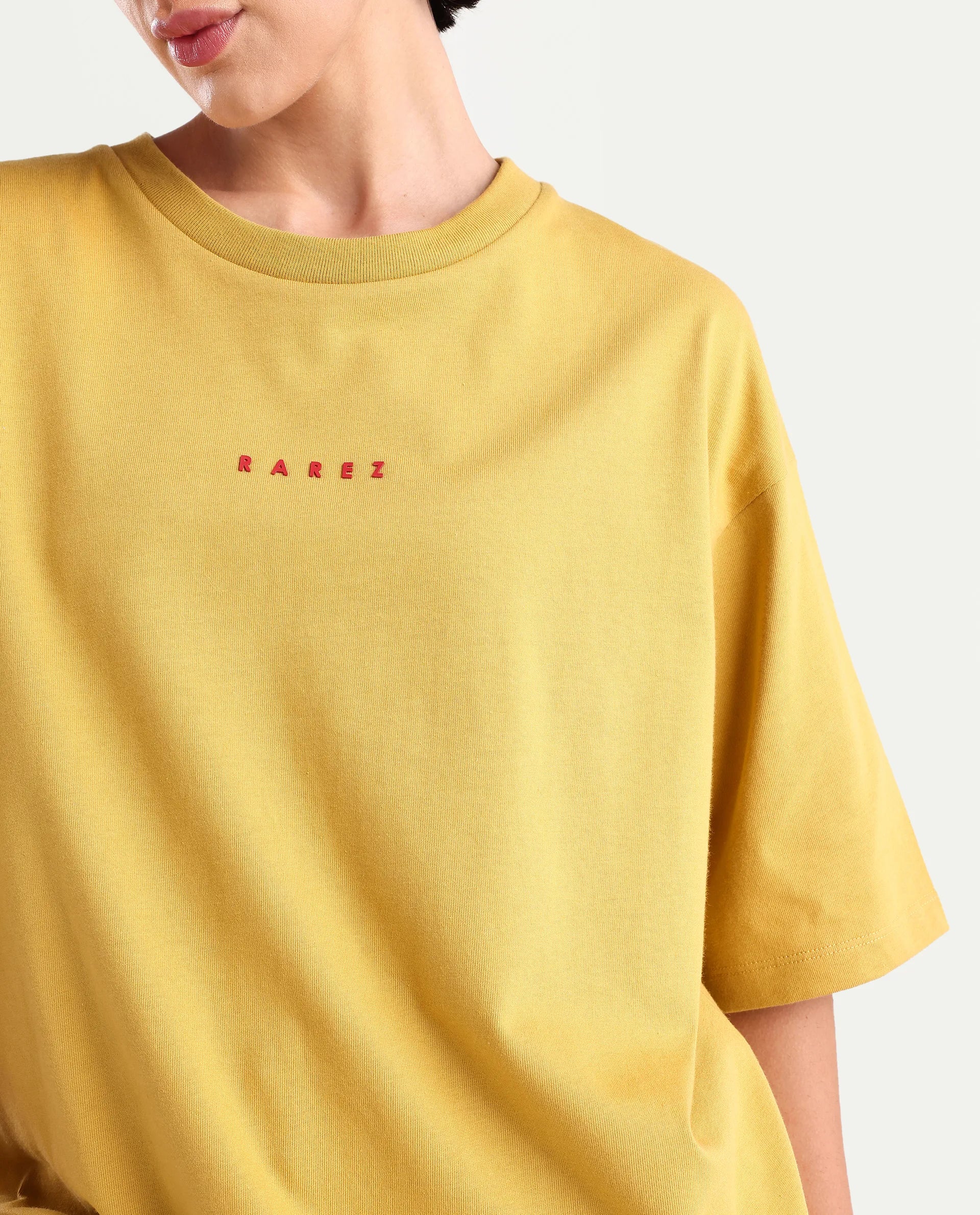 Rareism Women's Voltz Yellow Cotton Graphic Print Oversized T-Shirt - Image 4
