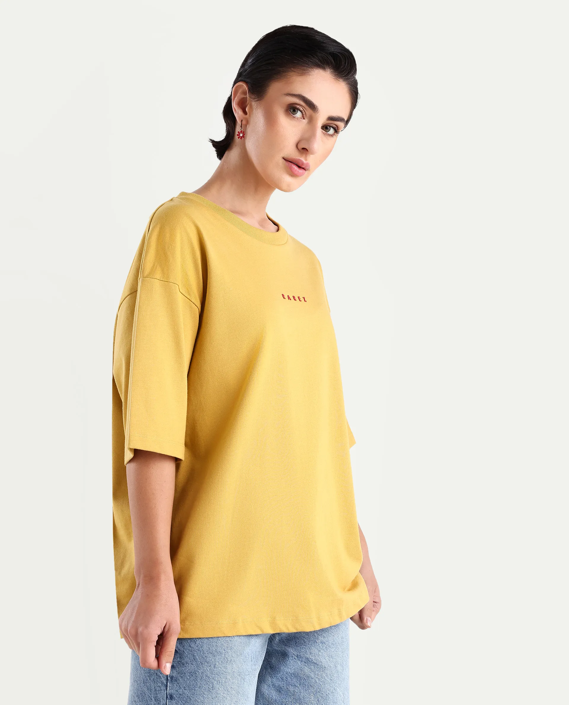Rareism Women's Voltz Yellow Cotton Graphic Print Oversized T-Shirt - Image 6