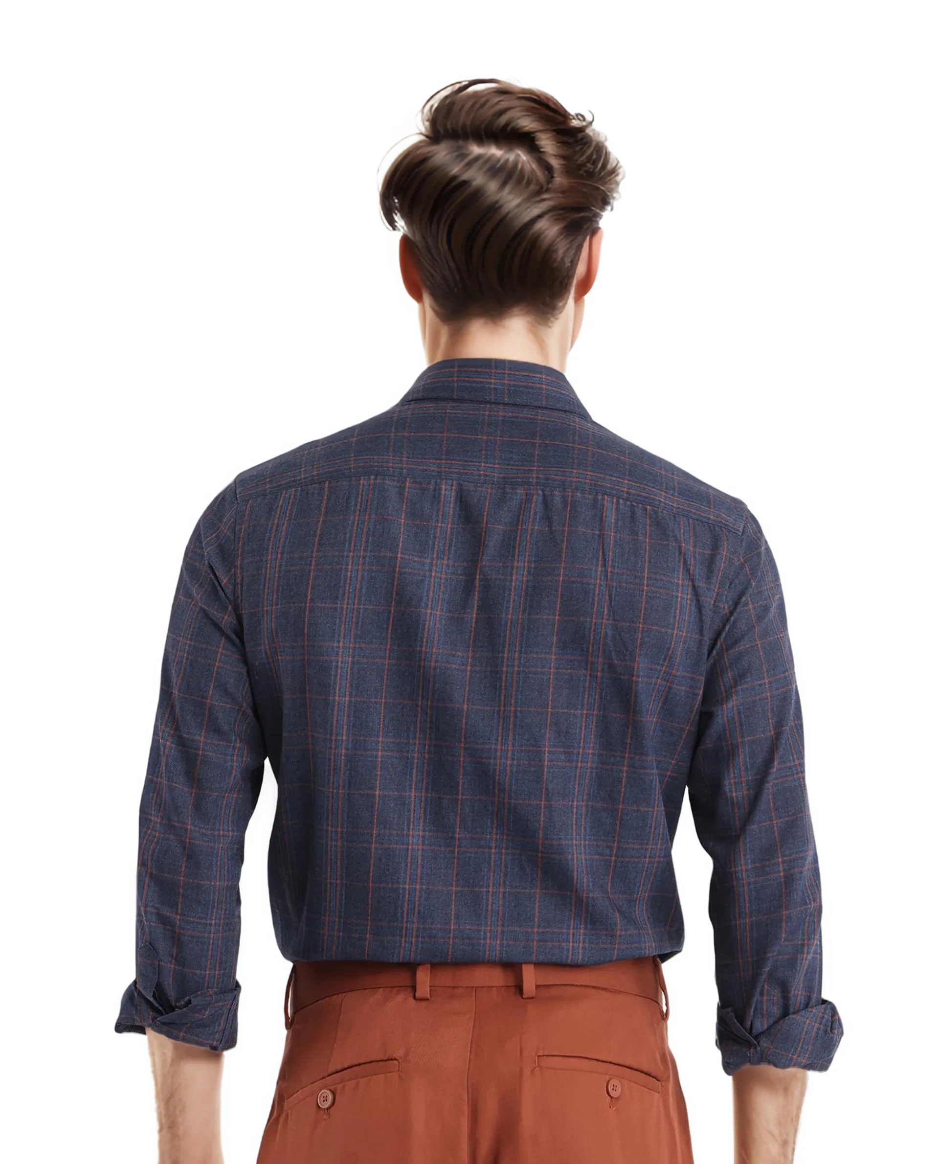 Rare Rabbit Men's Vool Navy Cotton Checked Print Regular Fit Full Sleeve Collared Shirt - Image 4