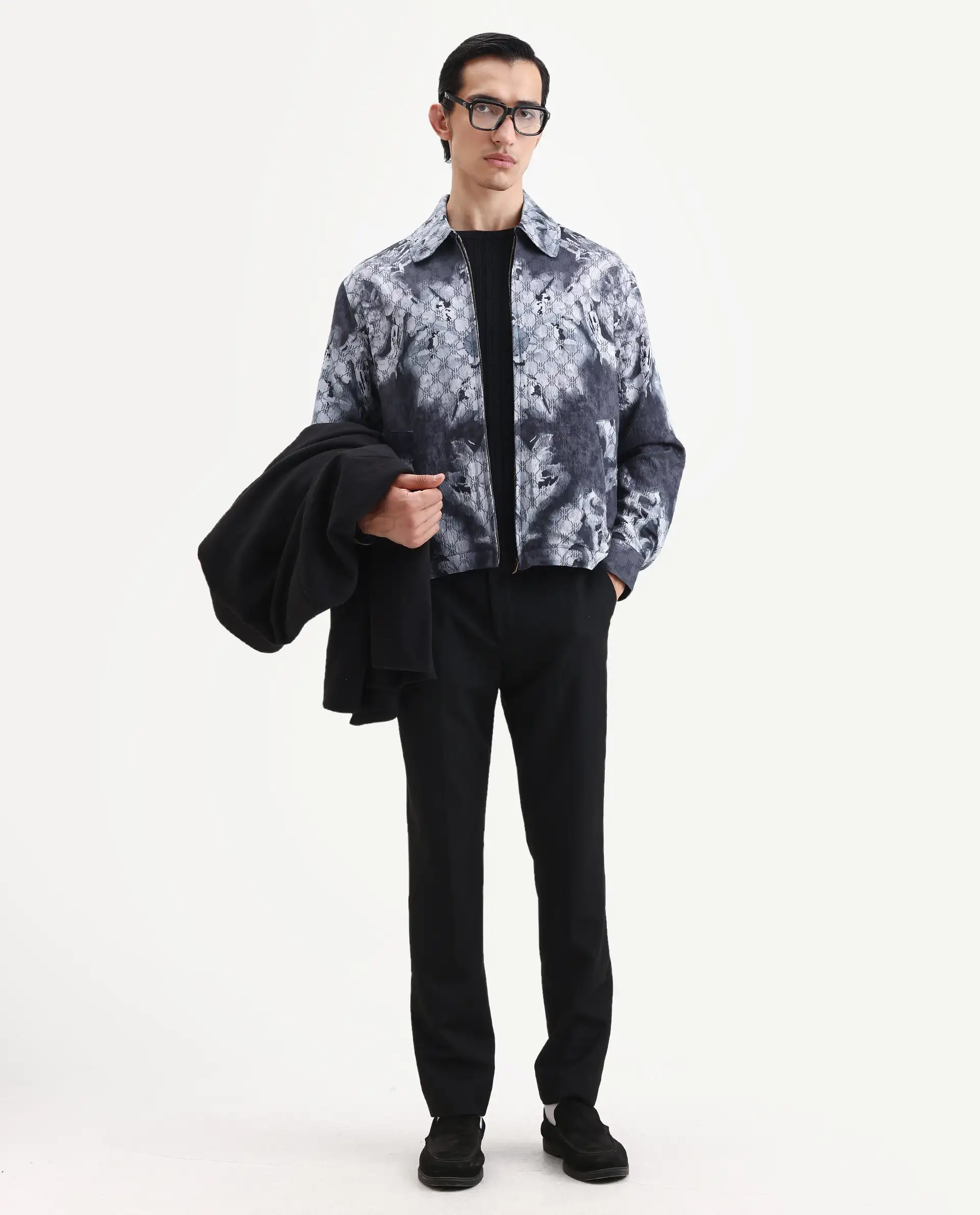 Rare Rabbit Men's Vorn Black Viscose Blend Fabric Spread Collar Regular Abstract Print Jacket - Image 2