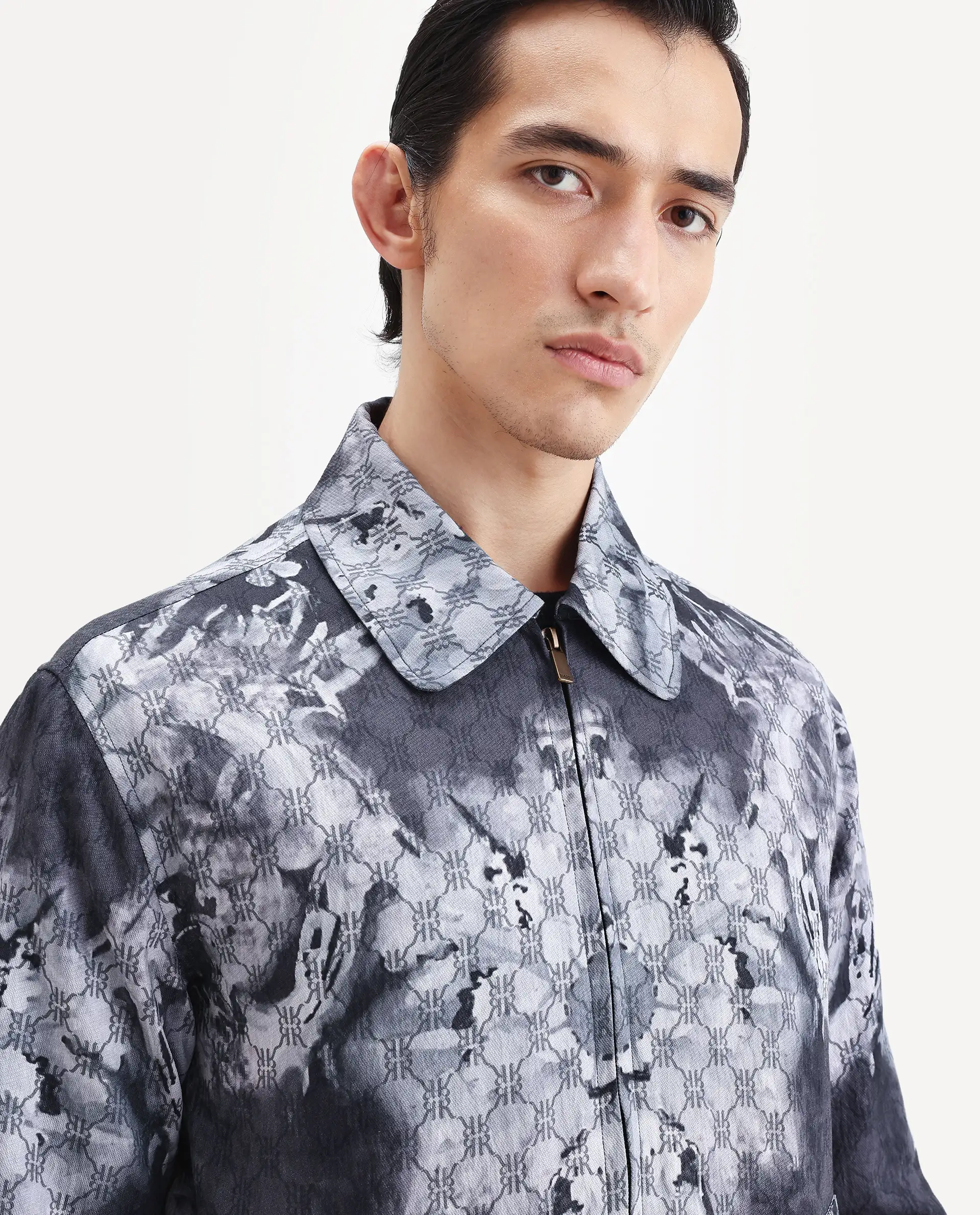 Rare Rabbit Men's Vorn Black Viscose Blend Fabric Spread Collar Regular Abstract Print Jacket - Image 4
