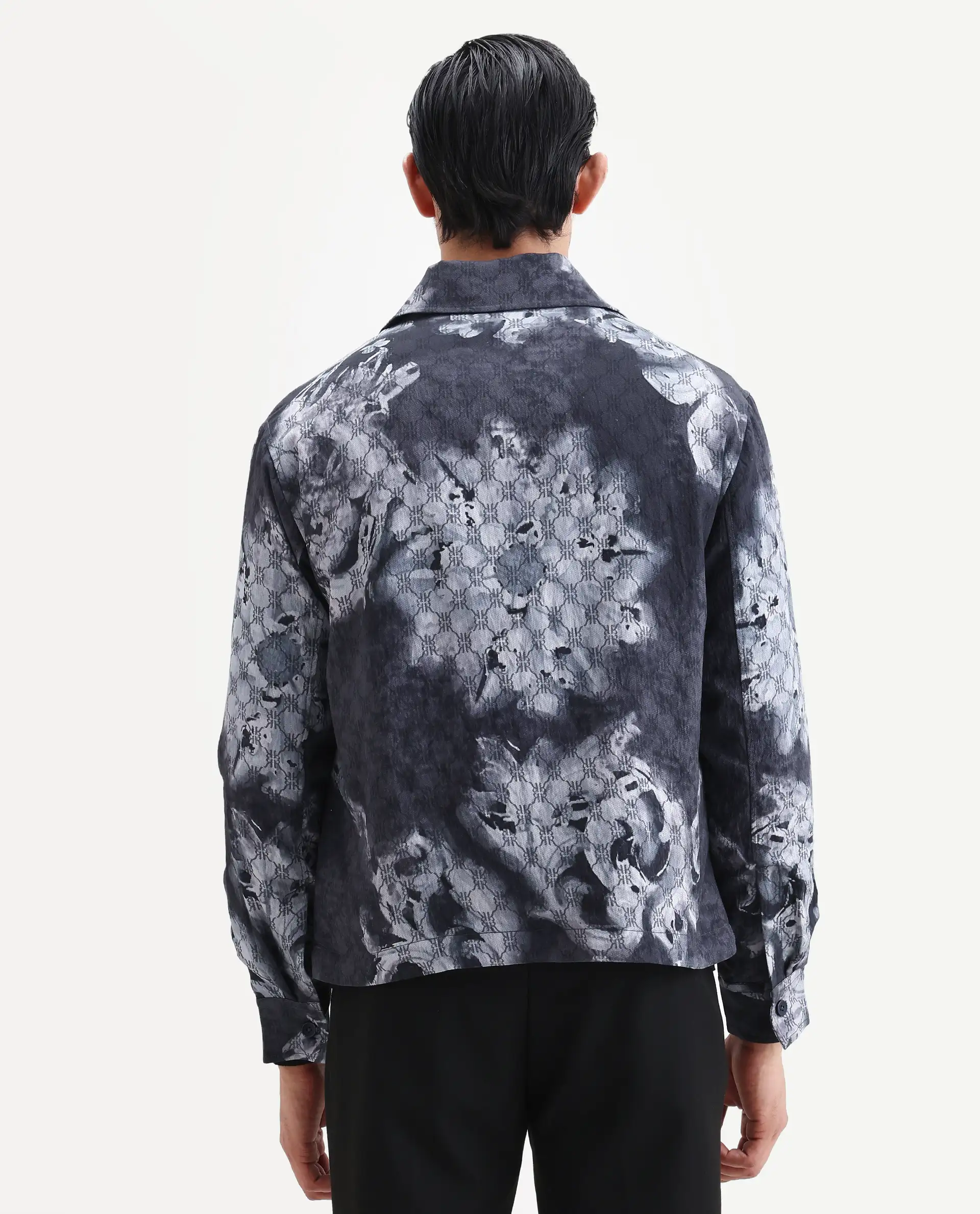 Rare Rabbit Men's Vorn Black Viscose Blend Fabric Spread Collar Regular Abstract Print Jacket - Image 7
