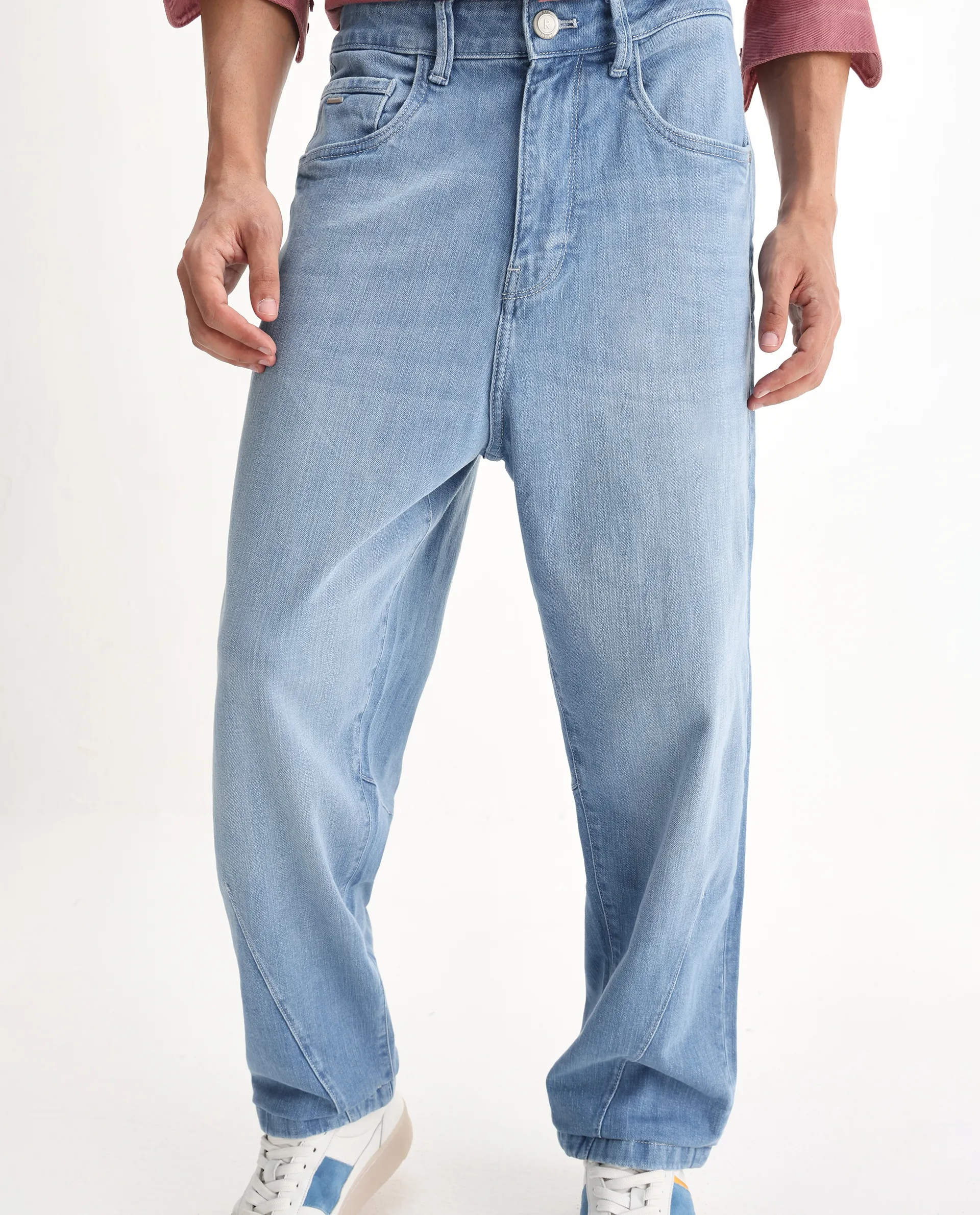 Rare Rabbit Men's Vort Light Blue Cotton Blend Plain Baggy Fit Jeans - Image 2