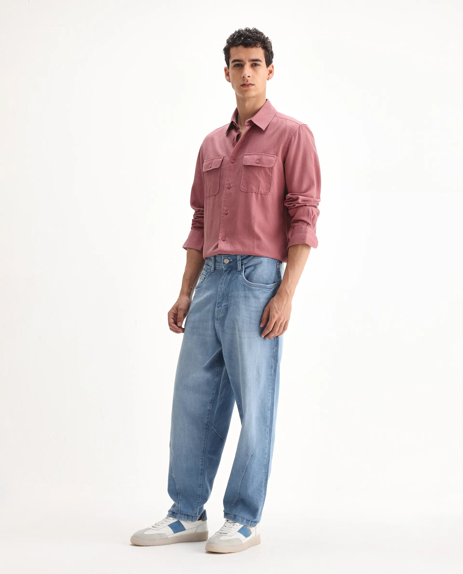 Rare Rabbit Men's Vort Light Blue Cotton Blend Plain Baggy Fit Jeans - Image 4
