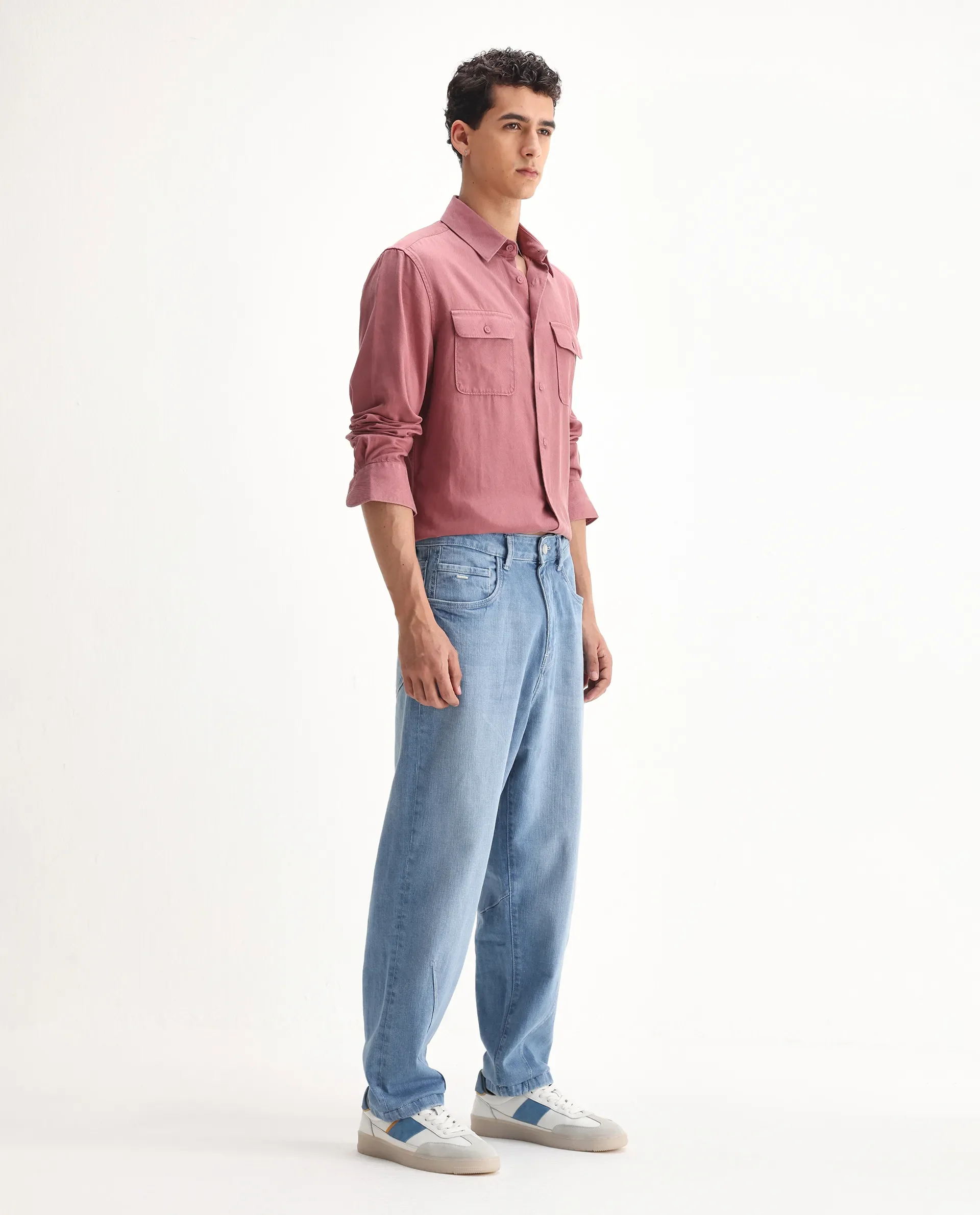 Rare Rabbit Men's Vort Light Blue Cotton Blend Plain Baggy Fit Jeans - Image 5