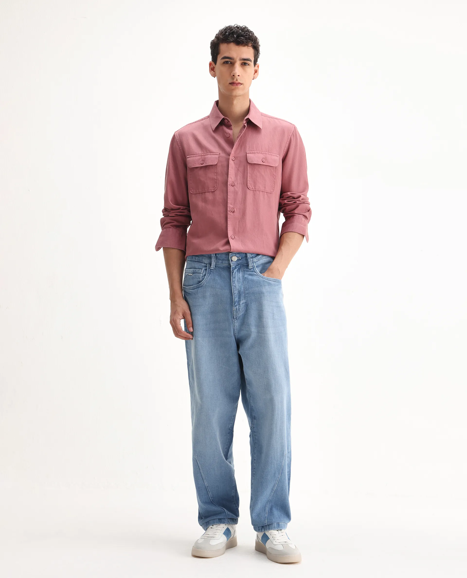 Rare Rabbit Men's Vort Light Blue Cotton Blend Plain Baggy Fit Jeans - Image 7