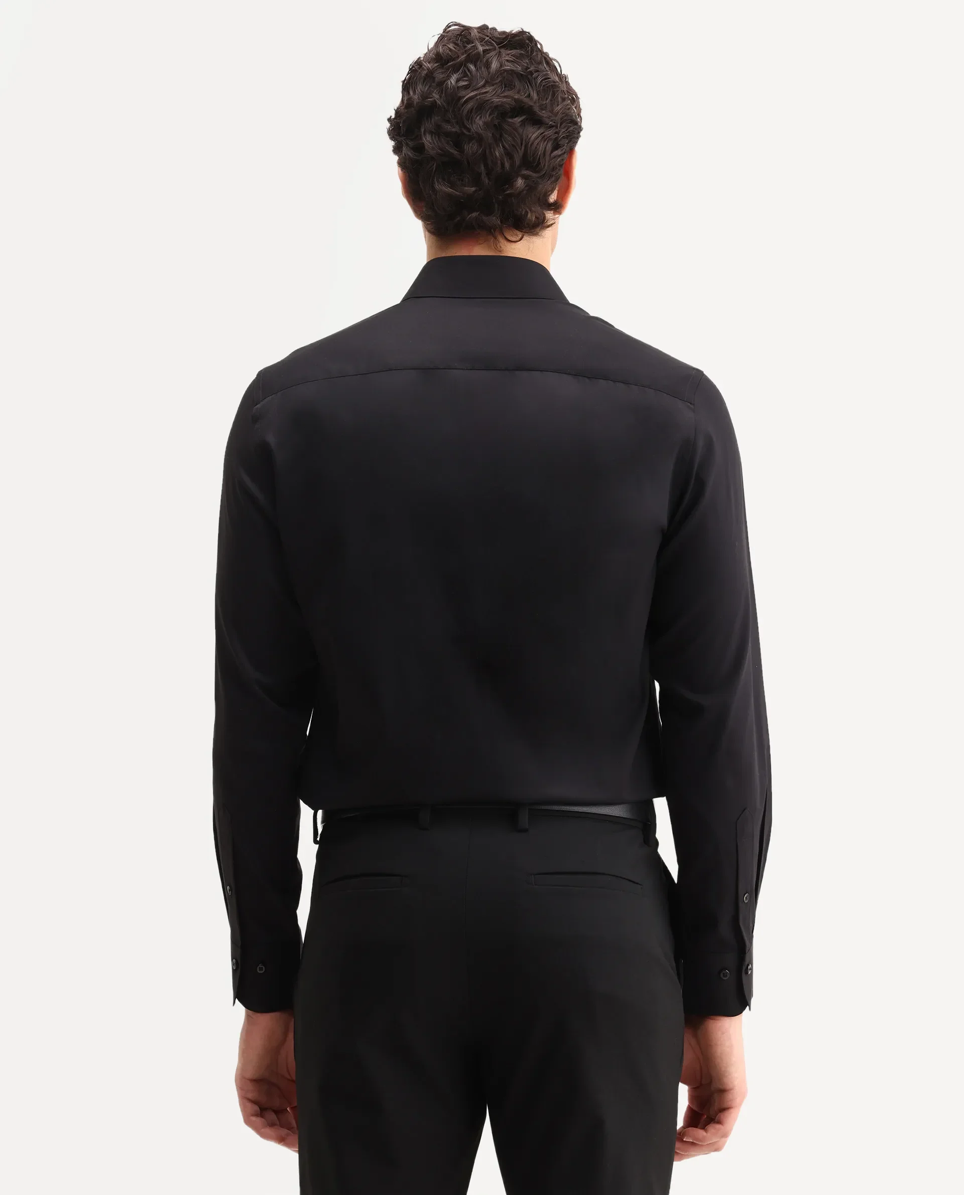 Rare Rabbit Men's Vorta Primary Black Polyester Blend Spread Collar Regular Plain Shirt - Image 7