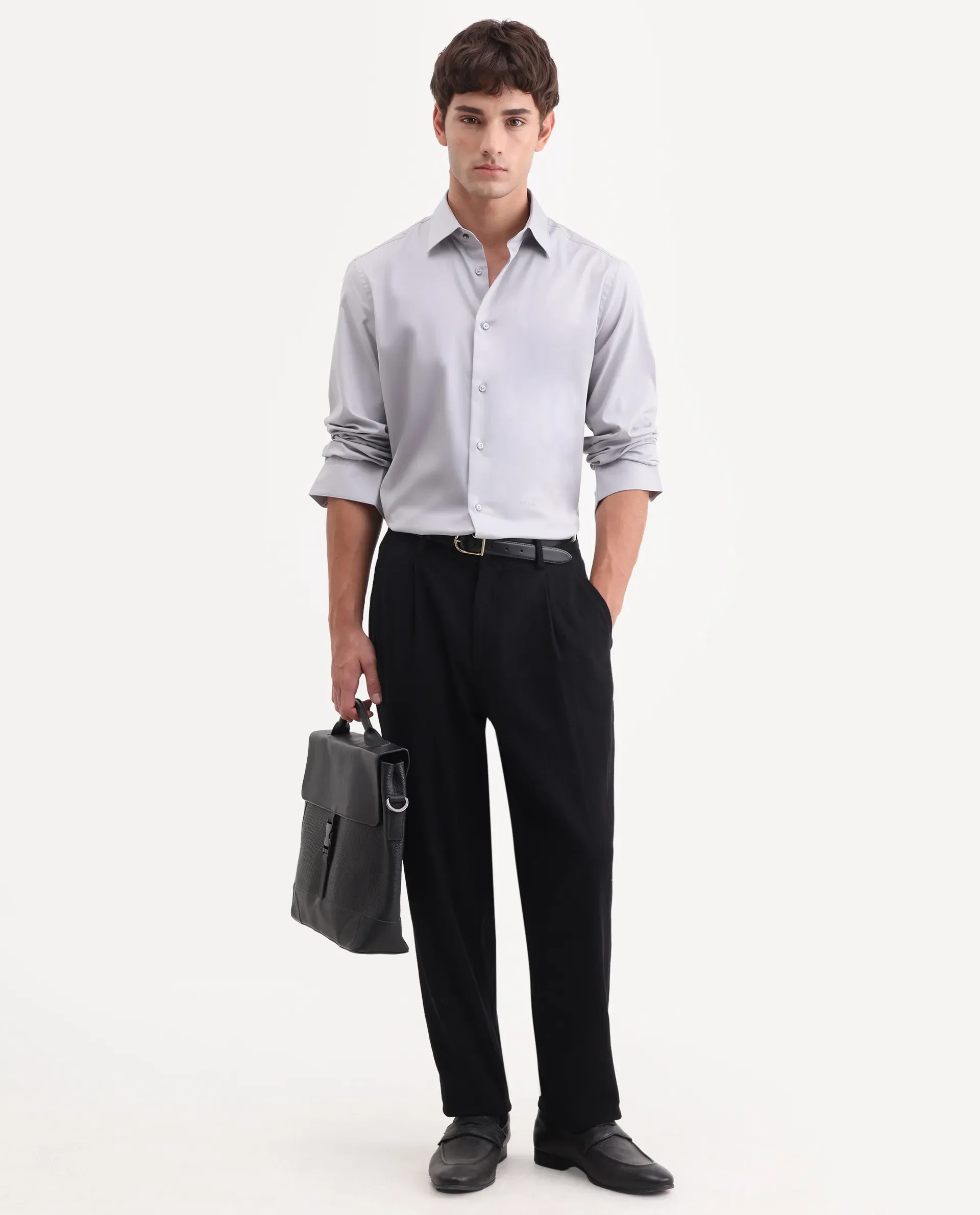 Rare Rabbit Men's Vorta Grey Polyester Blend Spread Collar Regular Plain Shirt - Image 2