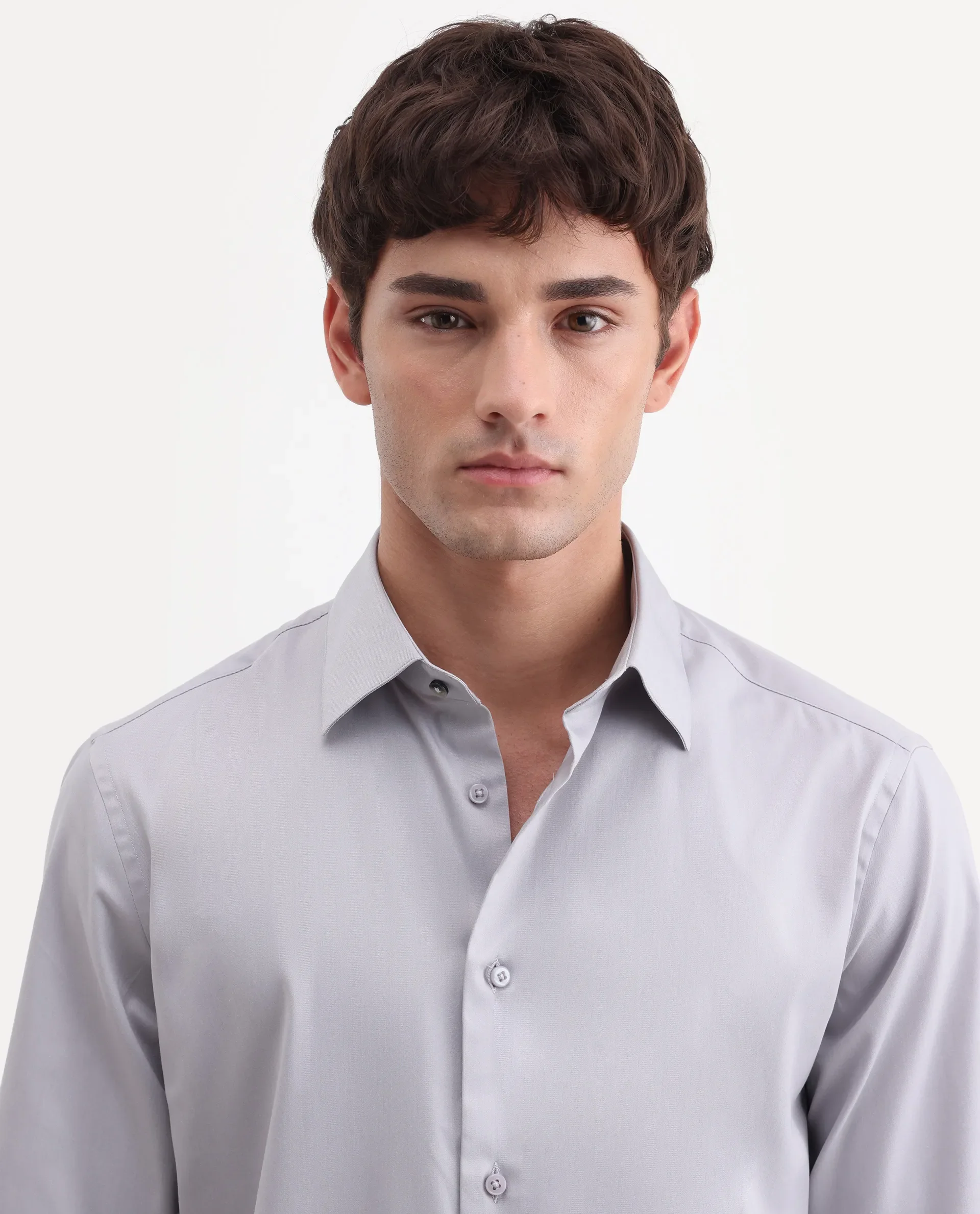 Rare Rabbit Men's Vorta Grey Polyester Blend Spread Collar Regular Plain Shirt - Image 3