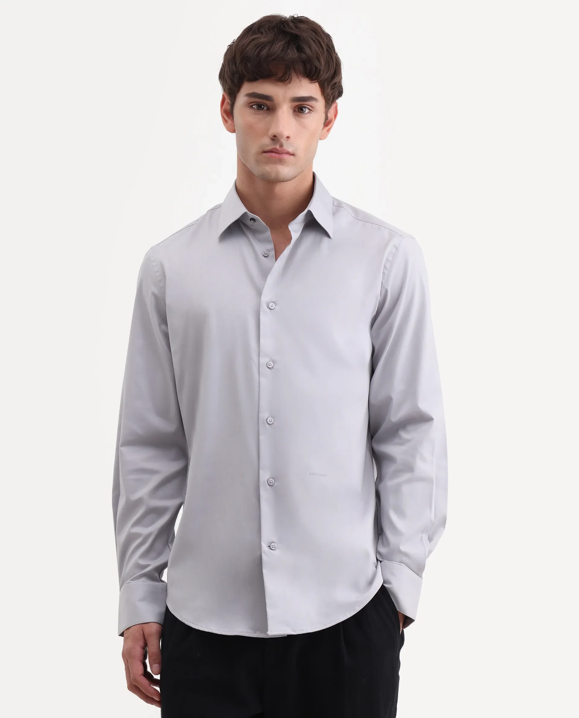 Rare Rabbit Men's Vorta Grey Polyester Blend Spread Collar Regular Plain Shirt - Image 4