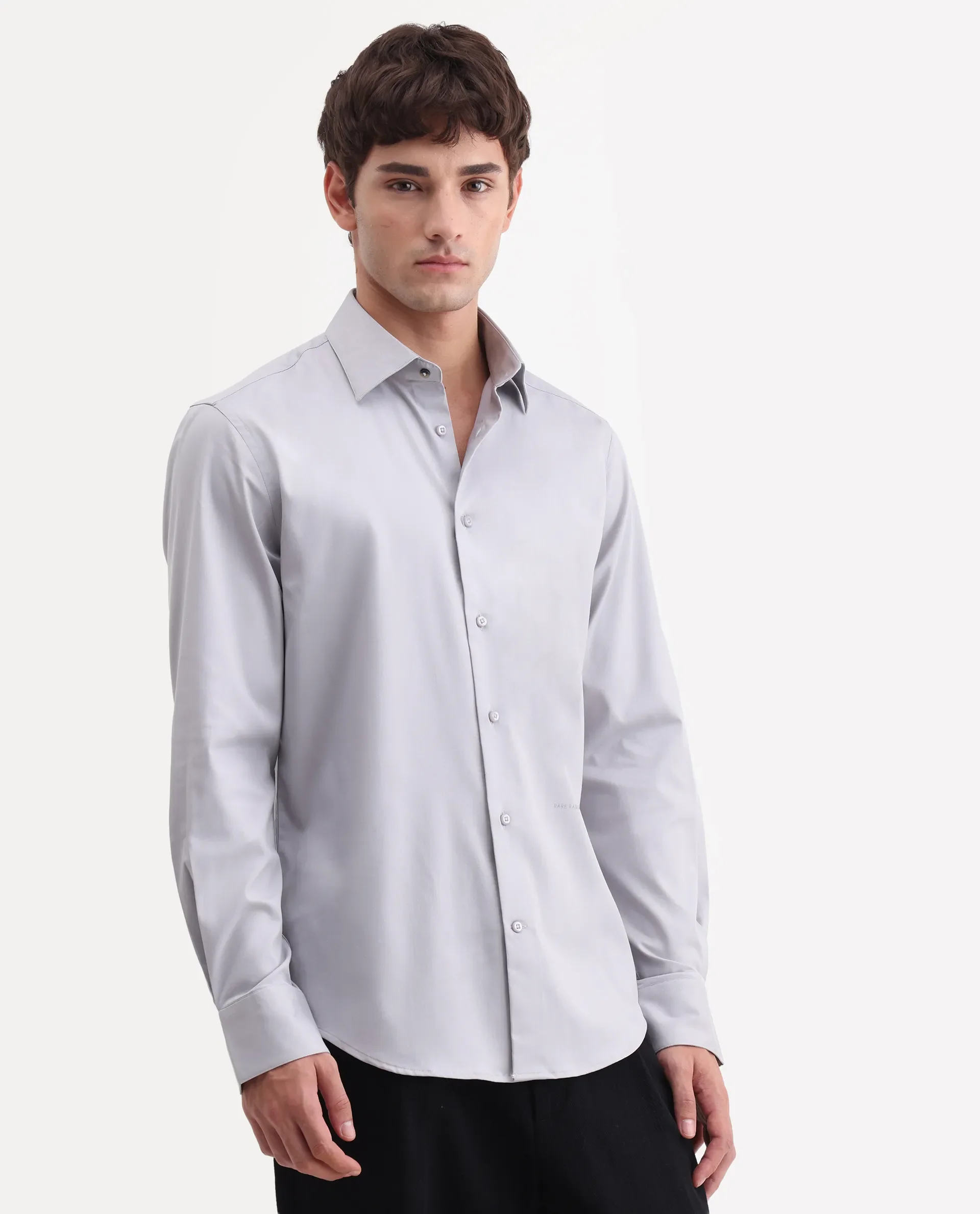 Rare Rabbit Men's Vorta Grey Polyester Blend Spread Collar Regular Plain Shirt - Image 6