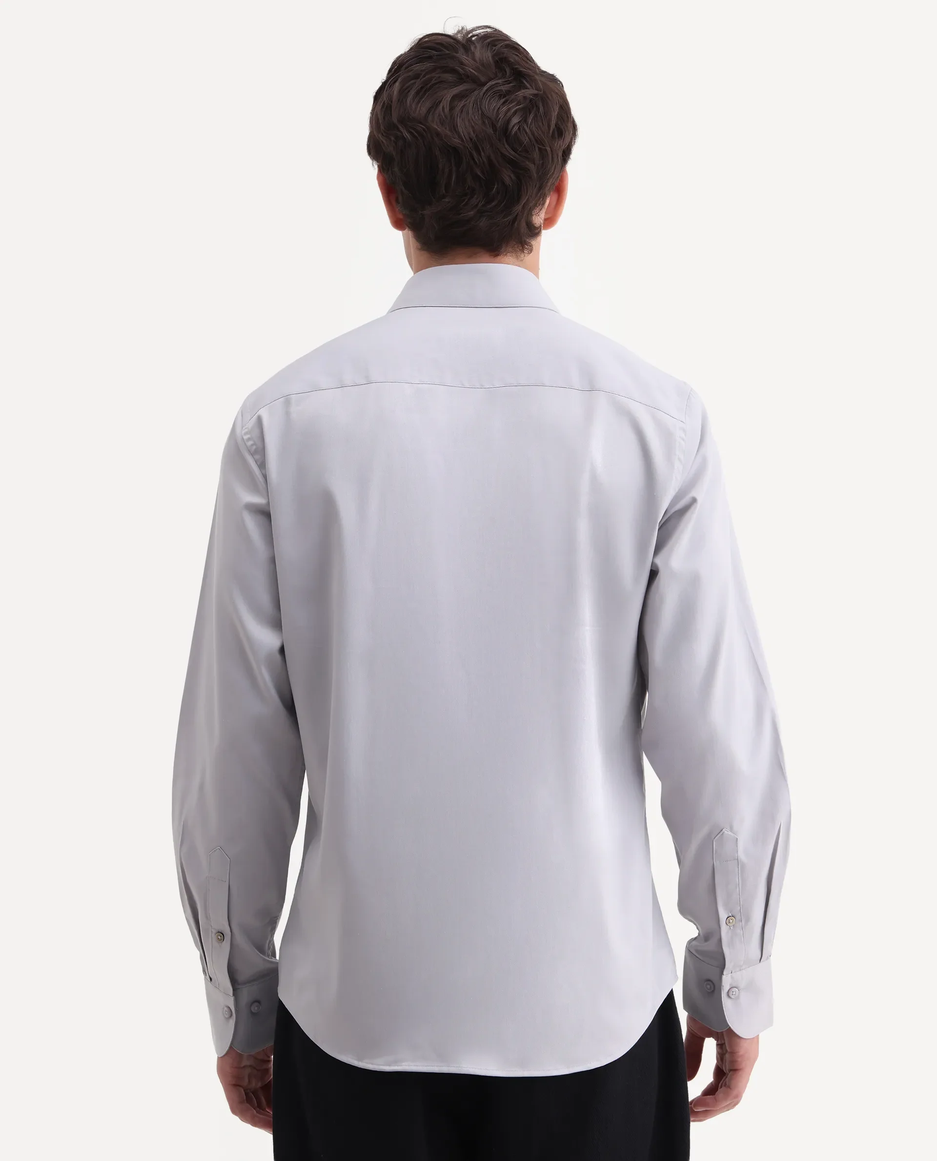 Rare Rabbit Men's Vorta Grey Polyester Blend Spread Collar Regular Plain Shirt - Image 7