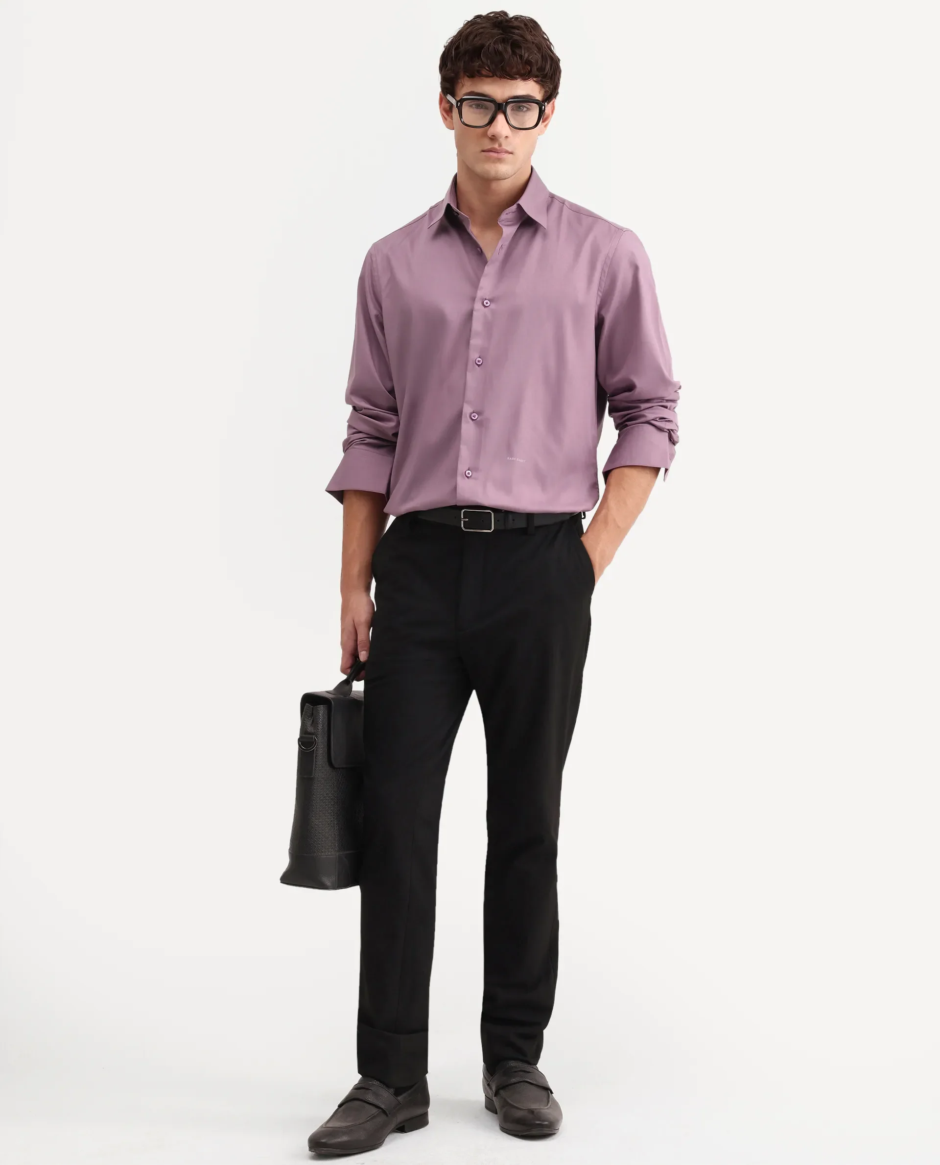 Rare Rabbit Men's Vorta Purple Polyester Blend Spread Collar Regular Plain Shirt - Image 2