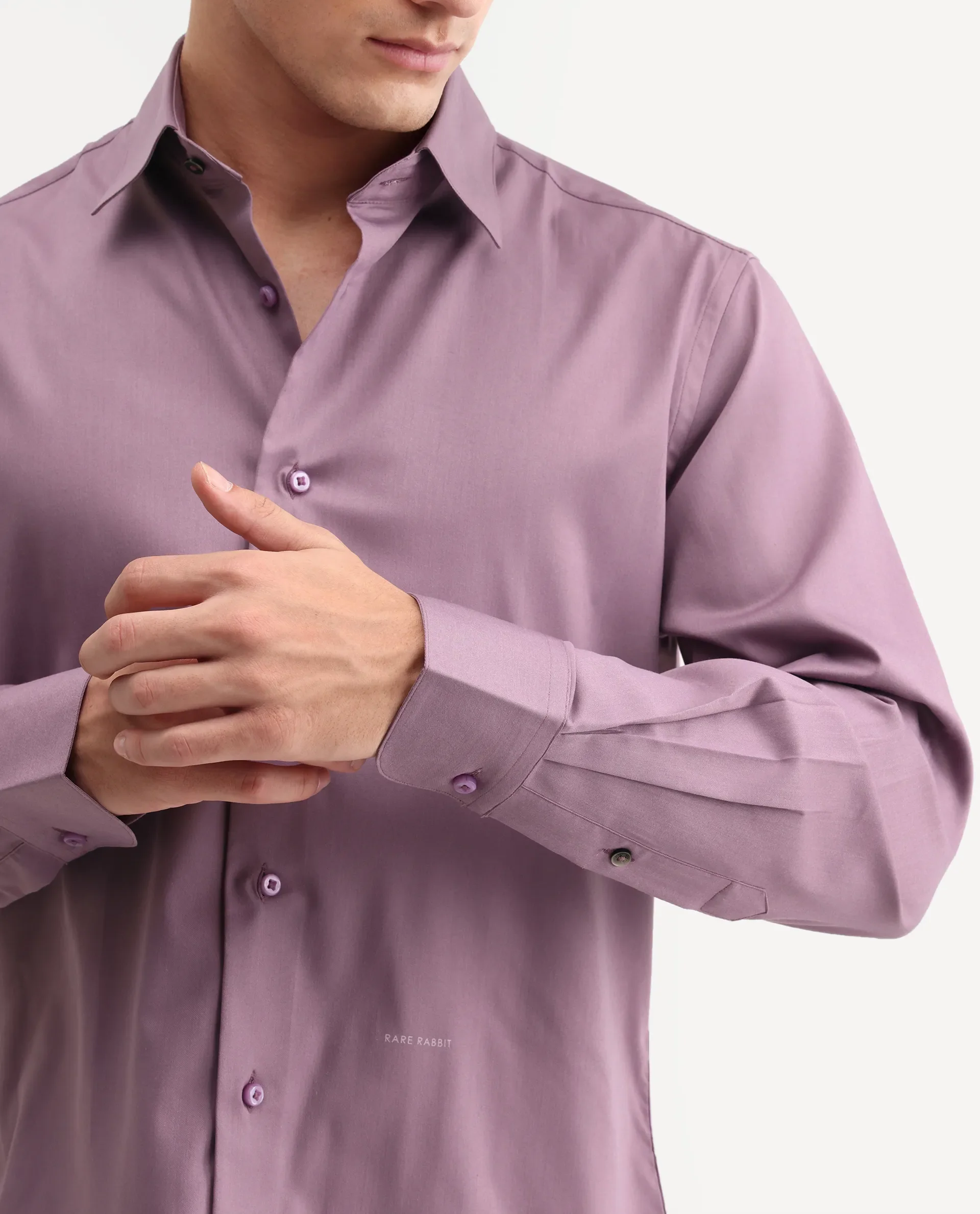Rare Rabbit Men's Vorta Purple Polyester Blend Spread Collar Regular Plain Shirt - Image 3