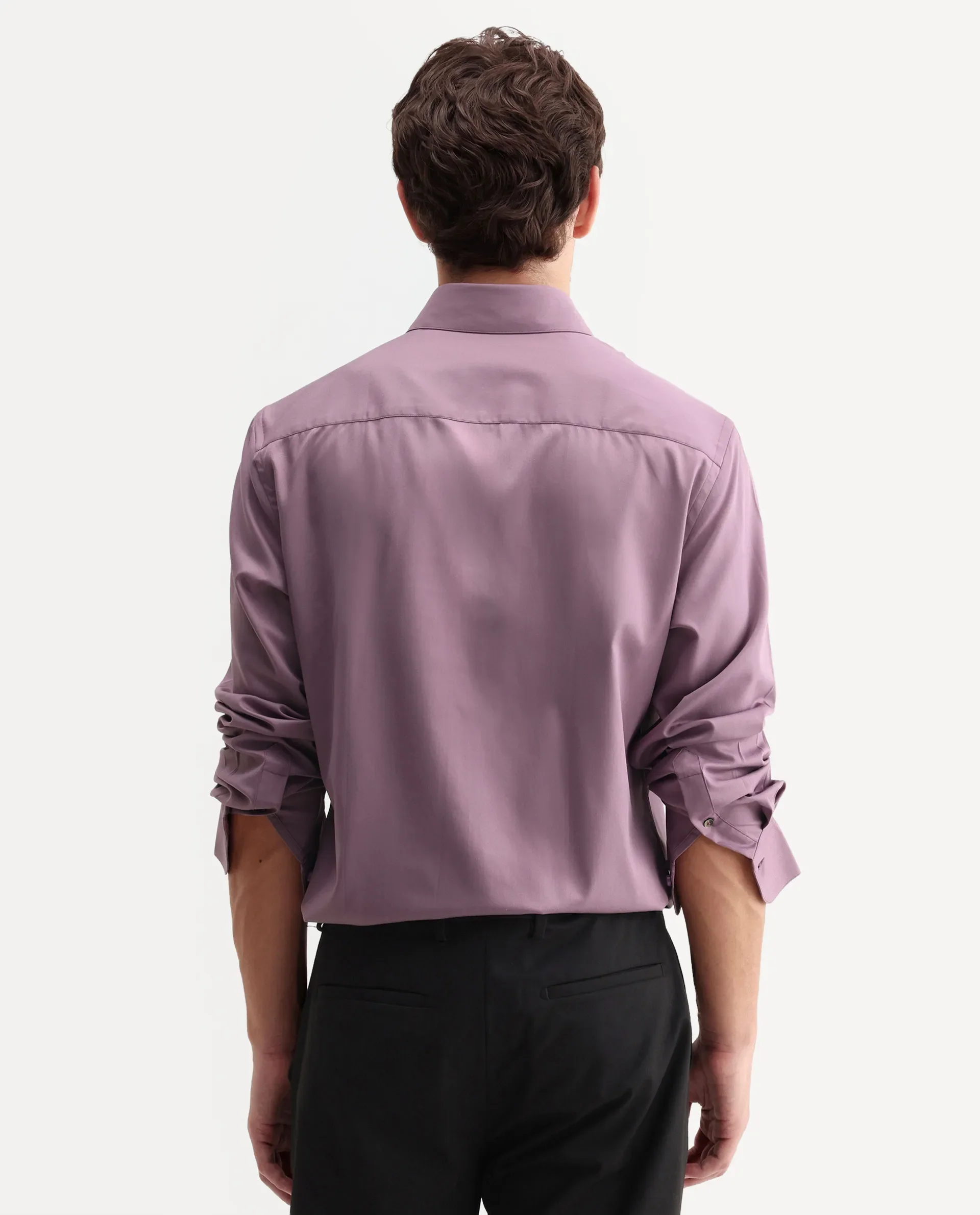 Rare Rabbit Men's Vorta Purple Polyester Blend Spread Collar Regular Plain Shirt - Image 7