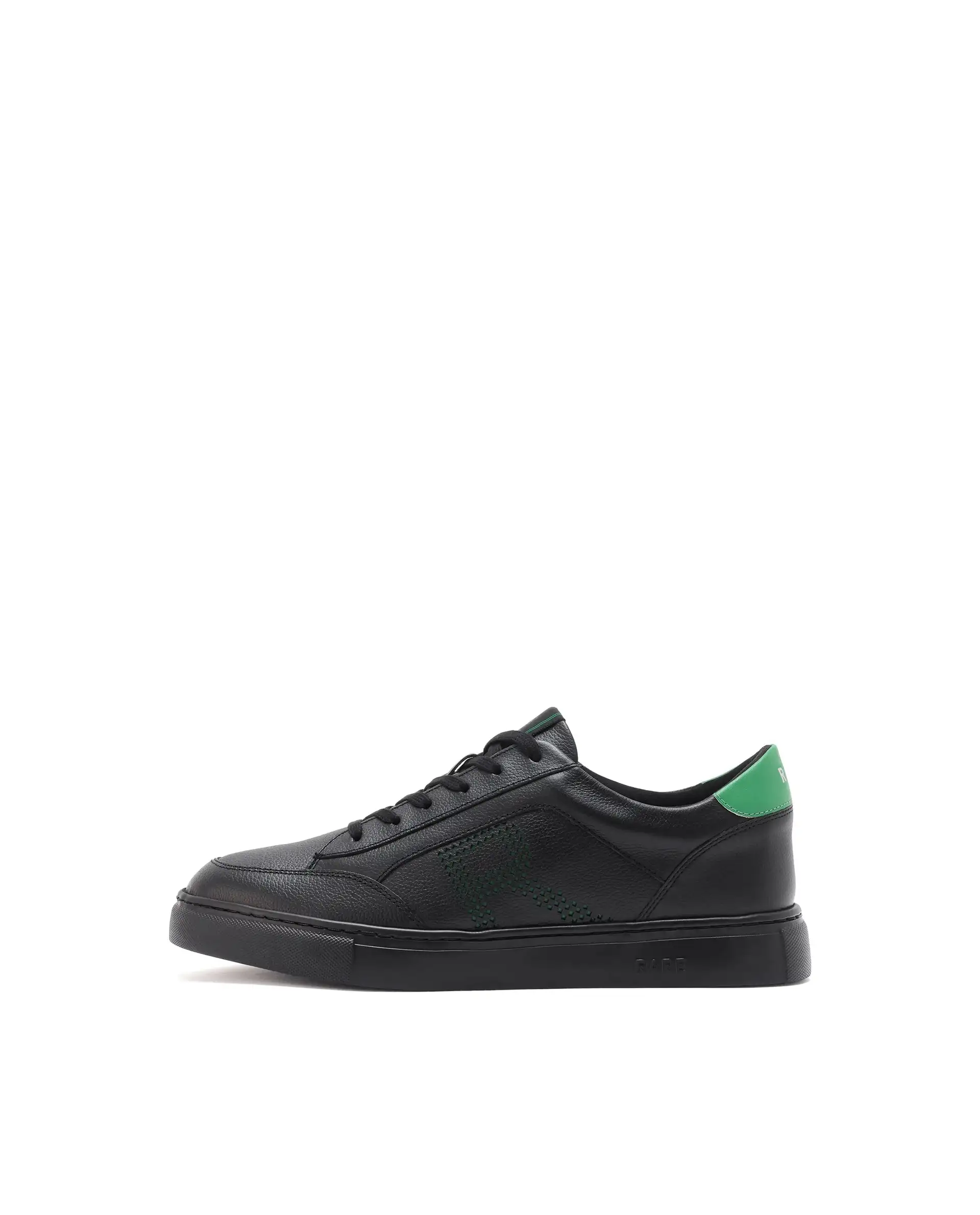 Rare Rabbit Men Vortex Black Low-Top Genuine Leather Lazer Lace-Up Sneaker Shoes