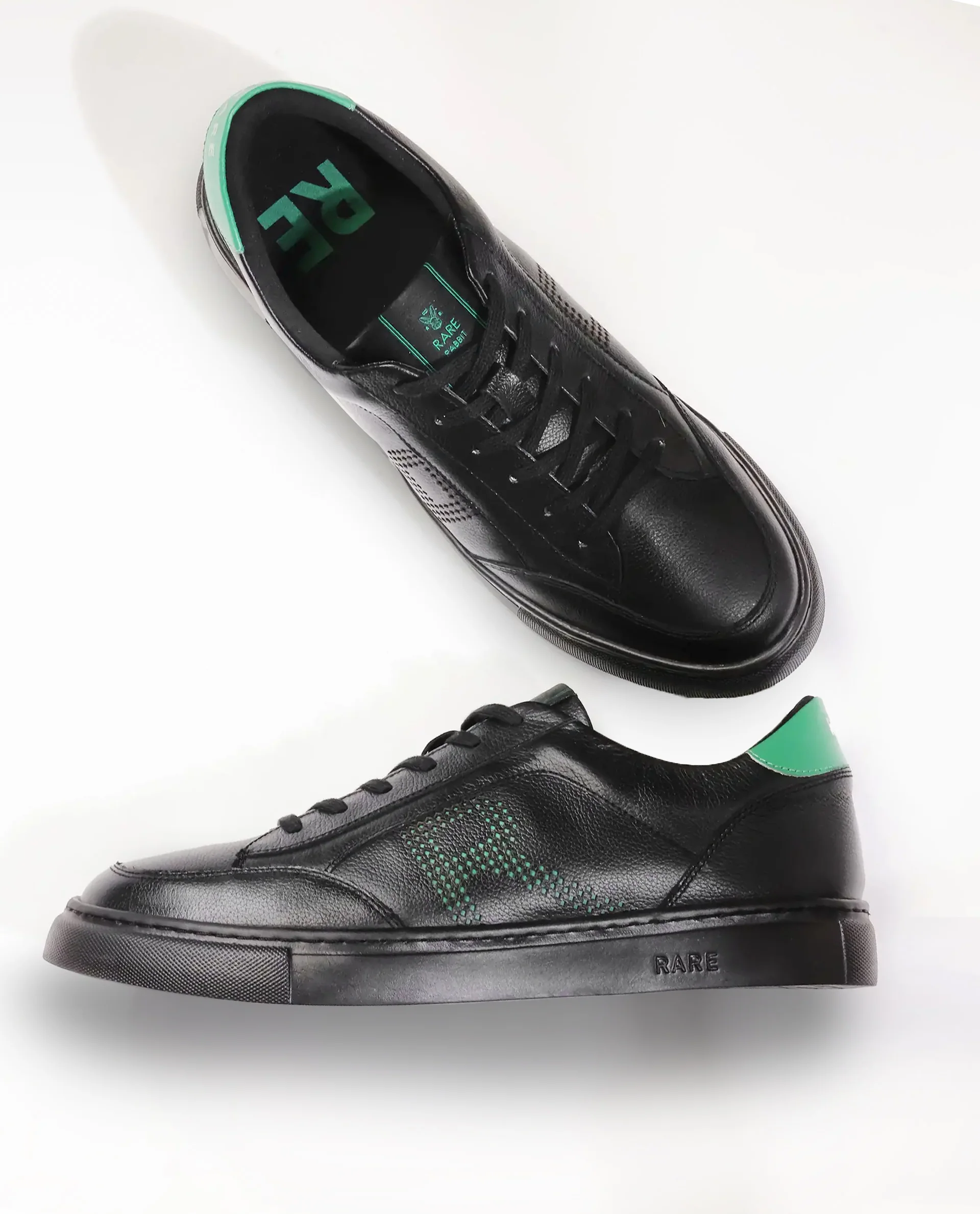 Rare Rabbit Men Vortex Black Low-Top Genuine Leather Lazer Lace-Up Sneaker Shoes - Image 2