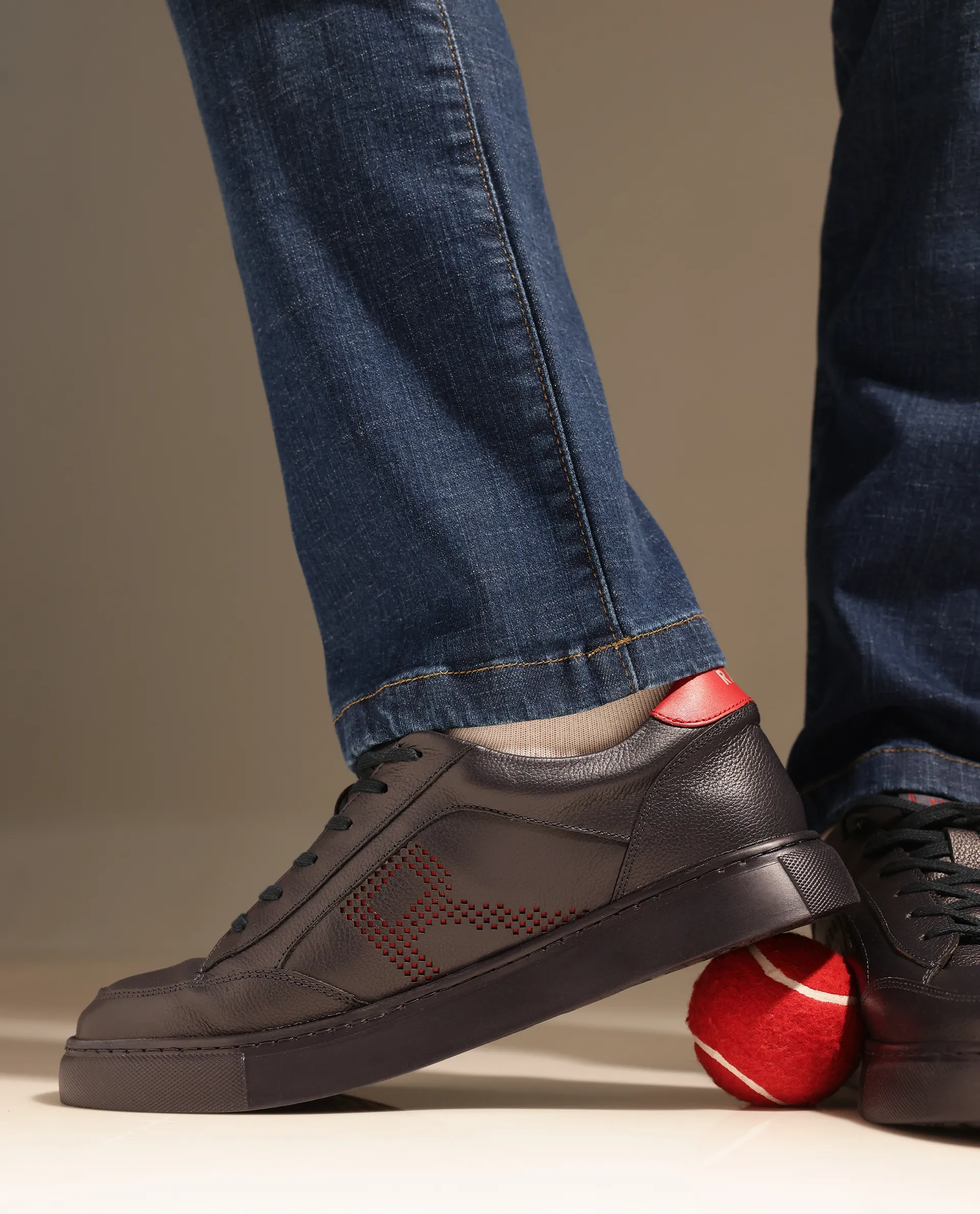 Rare Rabbit Men Vortex Navy Low-Top Genuine Leather Lazer Lace-Up Sneaker Shoes - Image 2