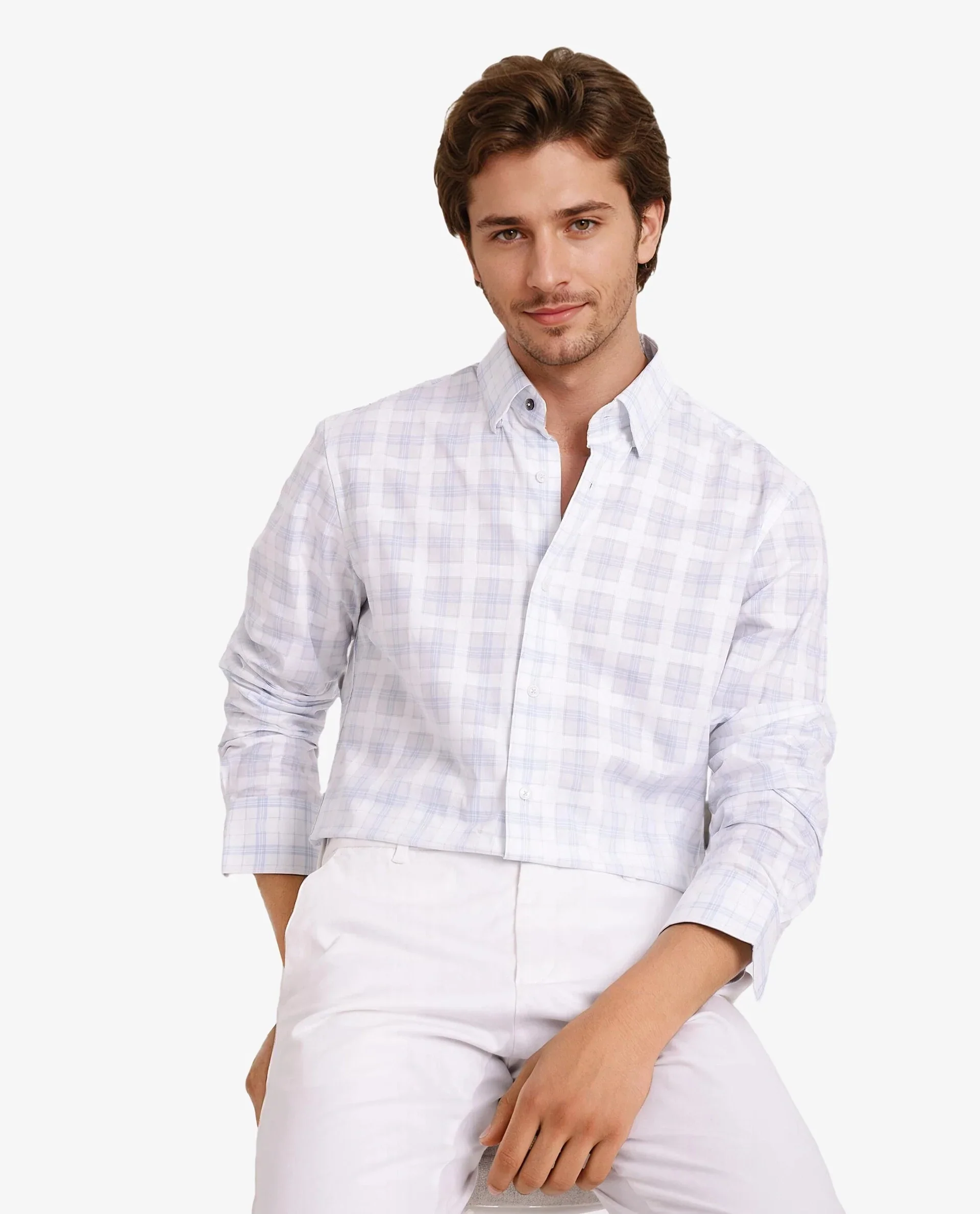 Rare Rabbit Men's Vory White Cotton Checked Print Regular Fit Full Sleeve Collared Shirt - Image 2