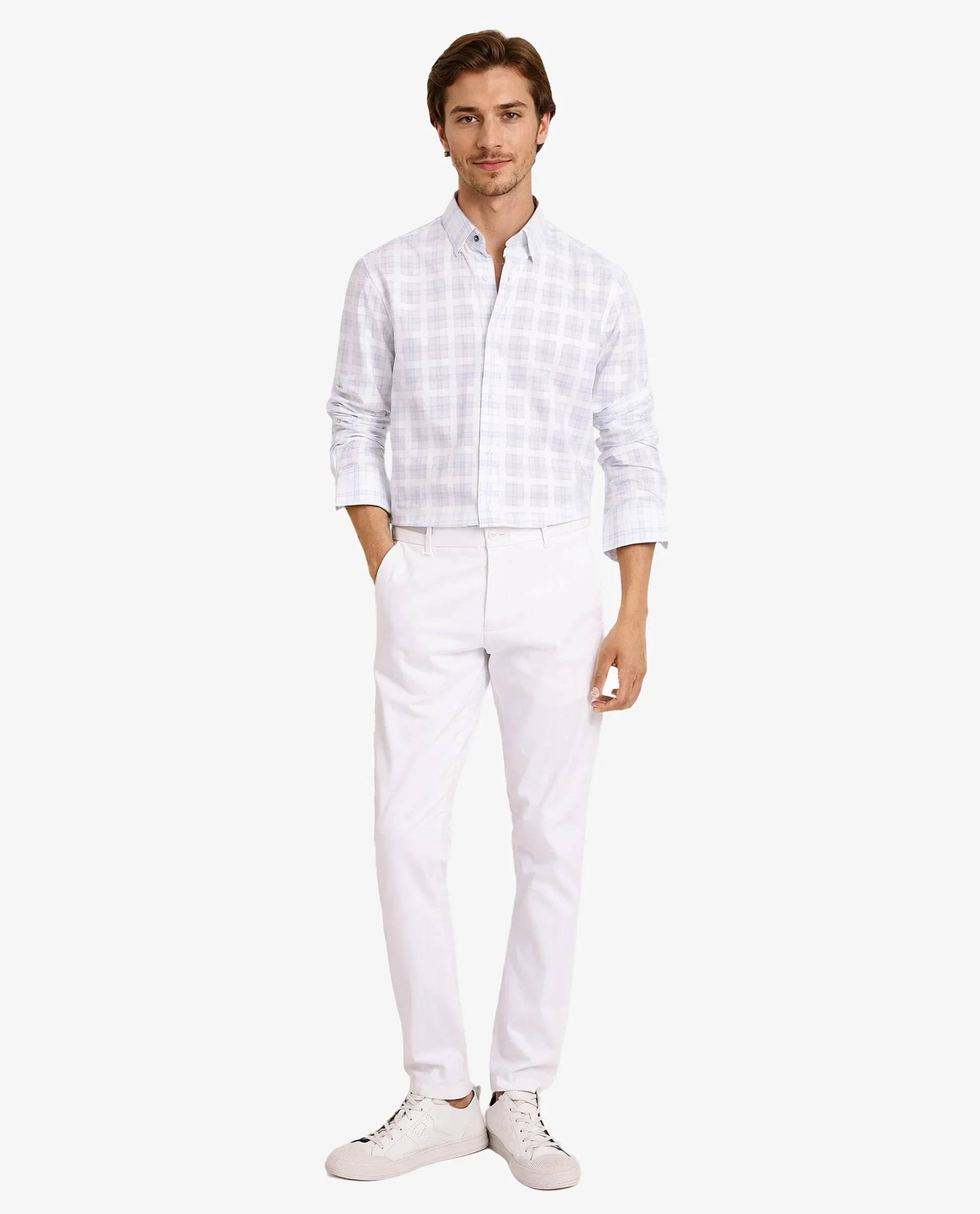 Rare Rabbit Men's Vory White Cotton Checked Print Regular Fit Full Sleeve Collared Shirt - Image 4
