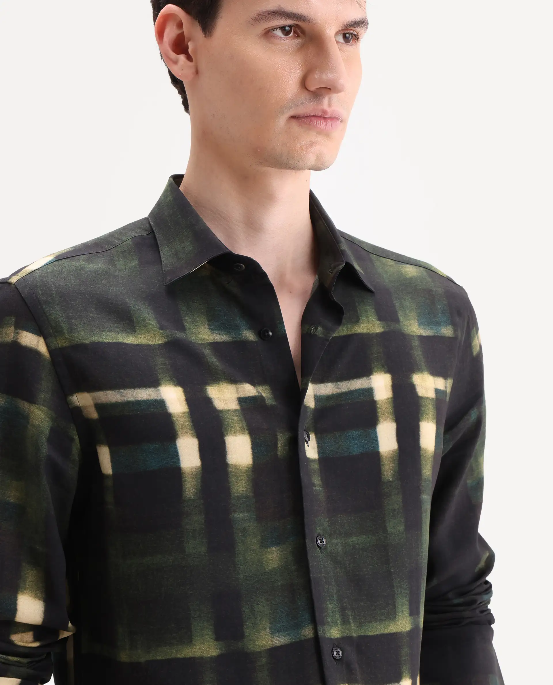 Rare Rabbit Men's Voss Green Viscose Fabric Full Sleeve Spread Collar Regular Abstract Print Shirt - Image 3