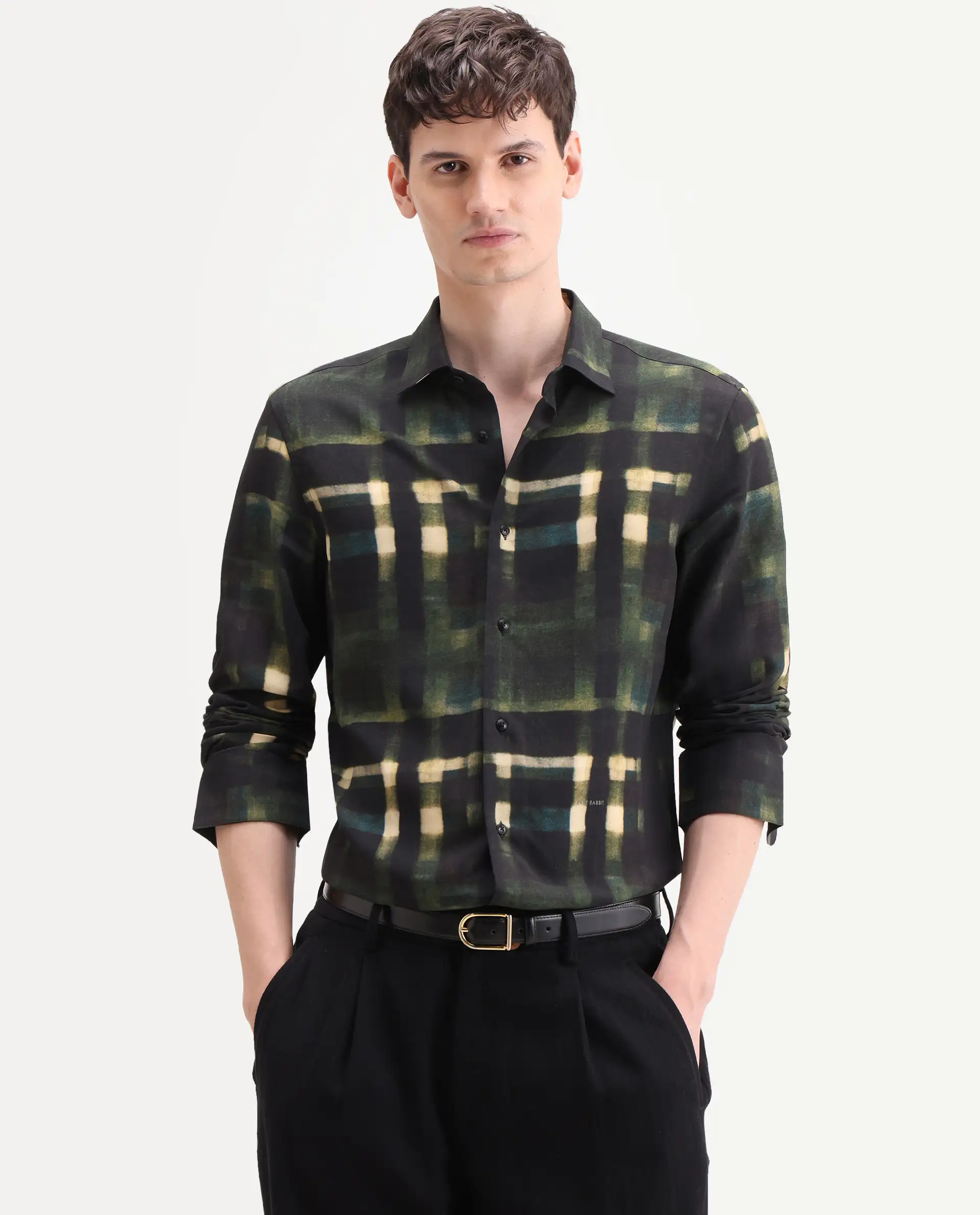 Rare Rabbit Men's Voss Green Viscose Fabric Full Sleeve Spread Collar Regular Abstract Print Shirt - Image 4