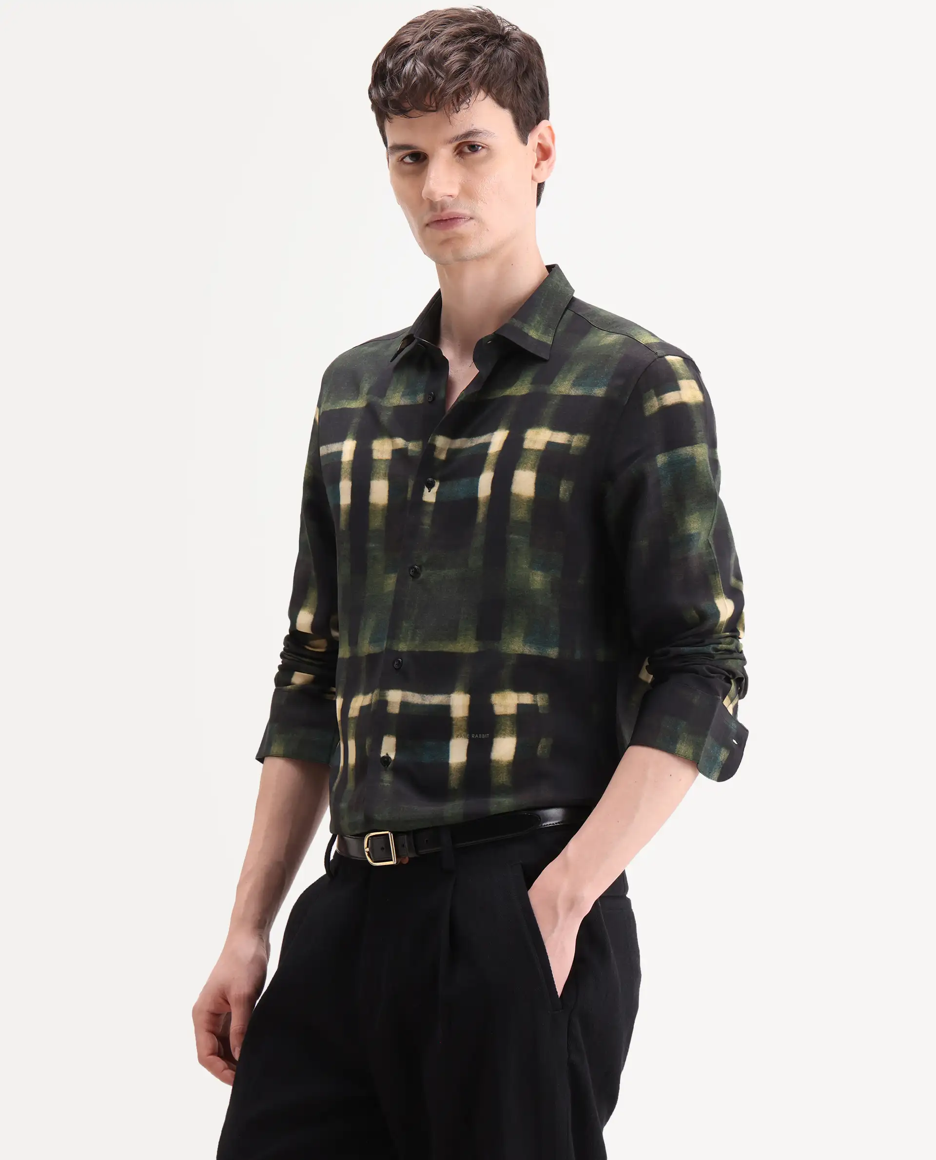 Rare Rabbit Men's Voss Green Viscose Fabric Full Sleeve Spread Collar Regular Abstract Print Shirt - Image 5