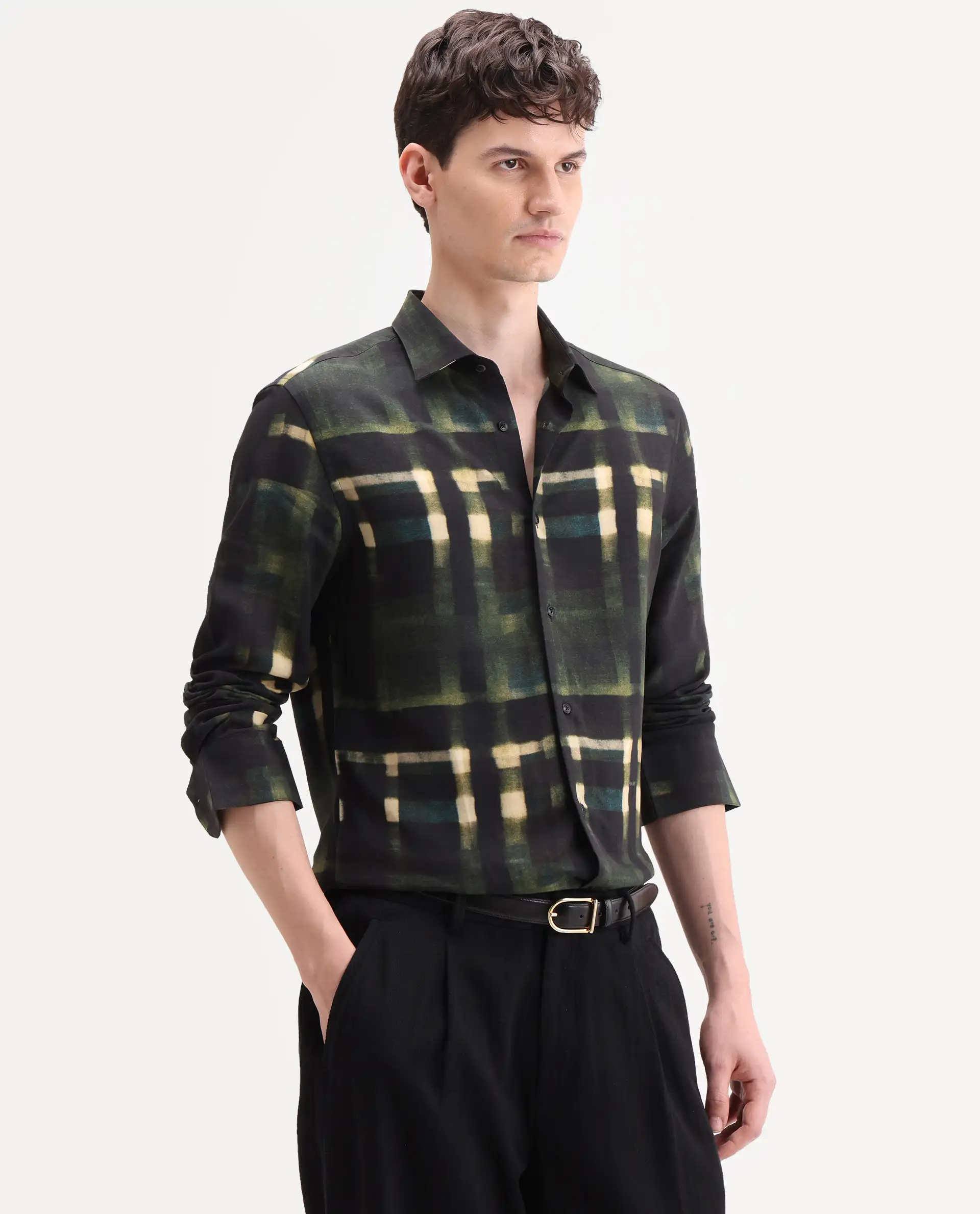 Rare Rabbit Men's Voss Green Viscose Fabric Full Sleeve Spread Collar Regular Abstract Print Shirt - Image 6