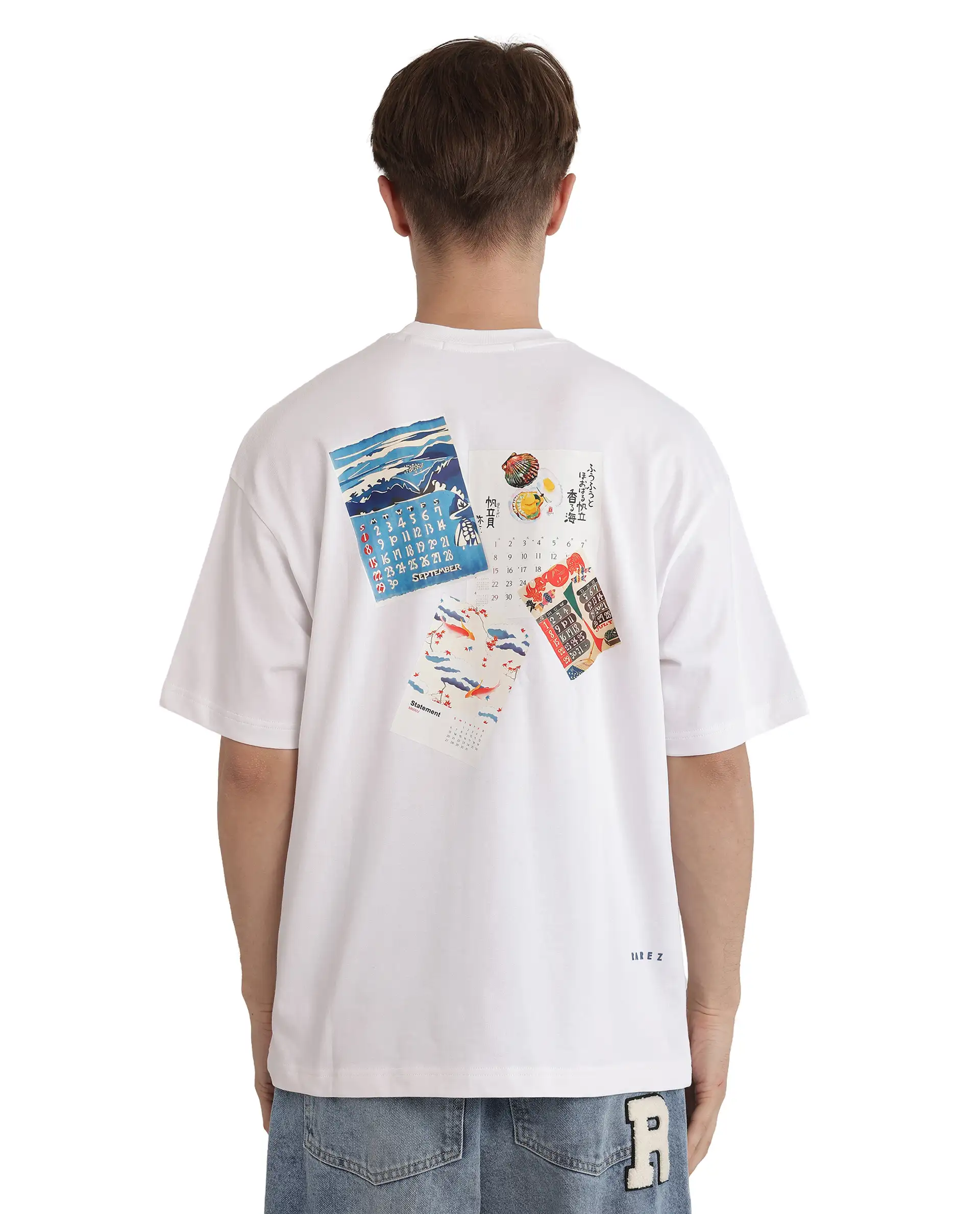Rare Rabbit Men's Voy White Cotton Blend Graphic Print Oversized Fit Half Sleeve Crew Neck T-Shirt - Image 2